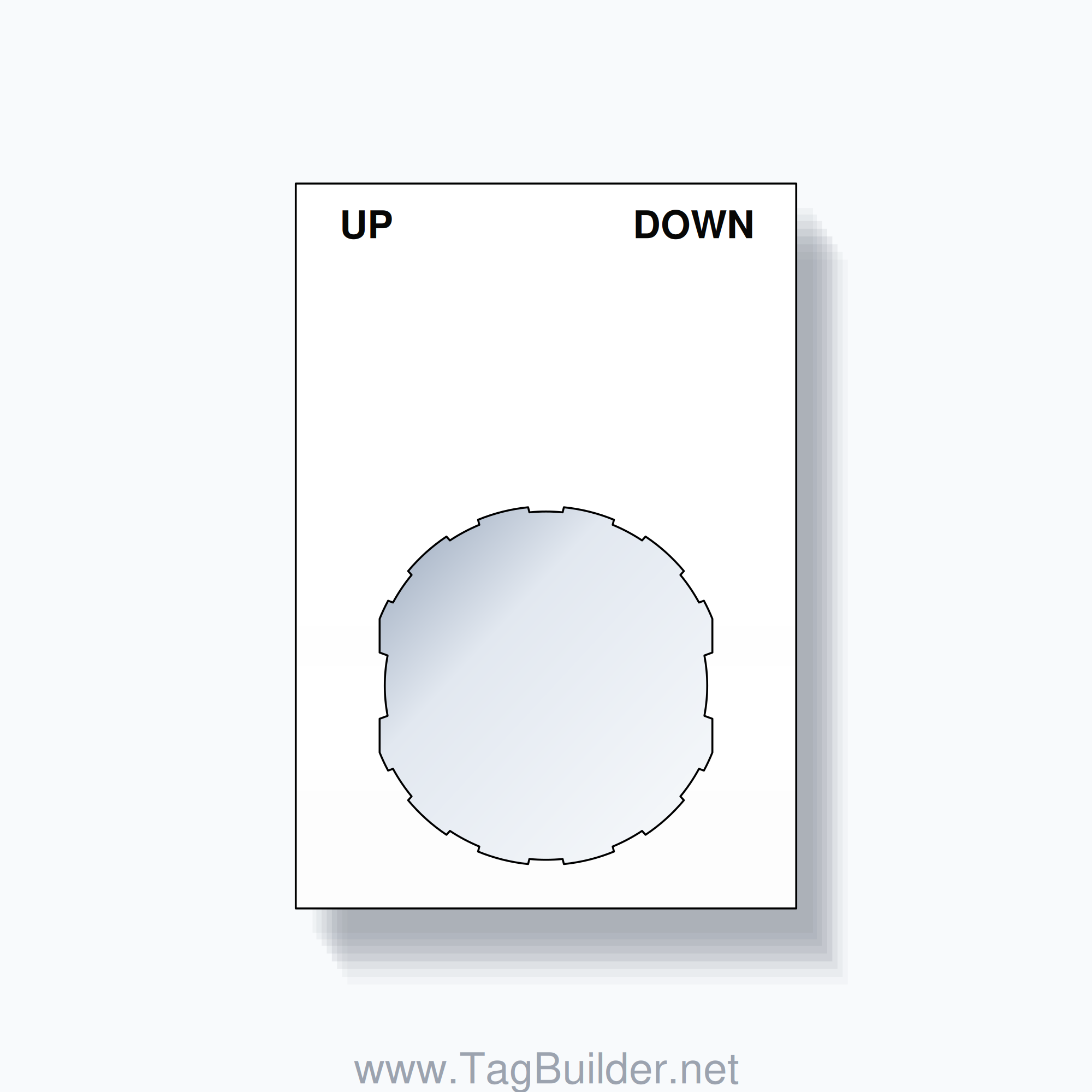 22mm Ring Tag – UP DOWN, Two-Line Squared, Schneider Electric Compatible, Black on White