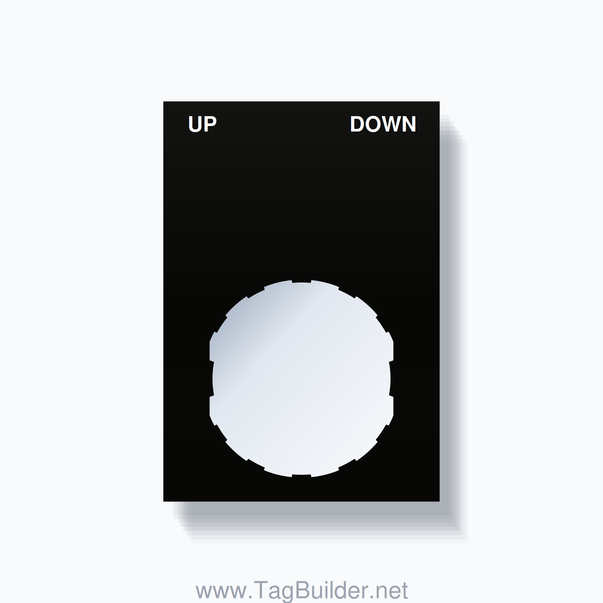 22mm Ring Tag – UP DOWN, Two-Line Squared, Schneider Electric Compatible, White on Black