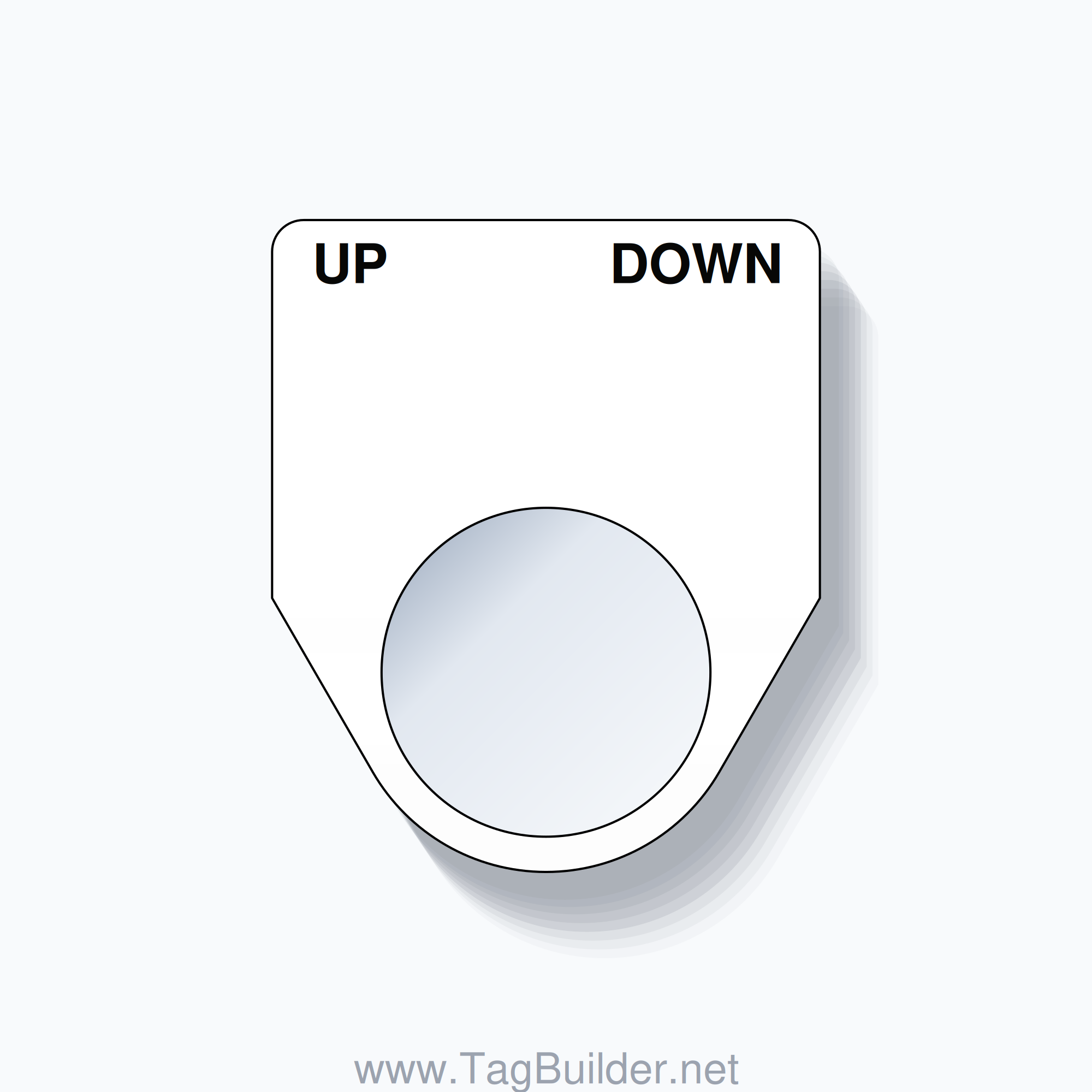 22mm Ring Tag – UP DOWN, Two-Line Traditional, Black on White