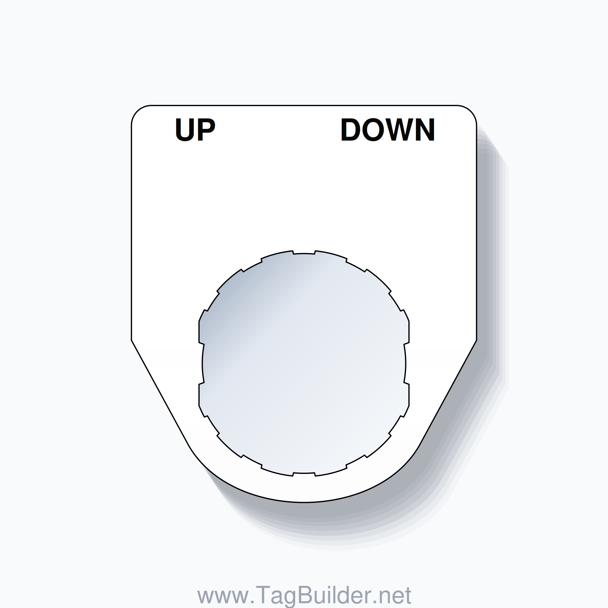 22mm Ring Tag – UP DOWN, Two-Line Traditional, Schneider Electric Compatible, Black on White