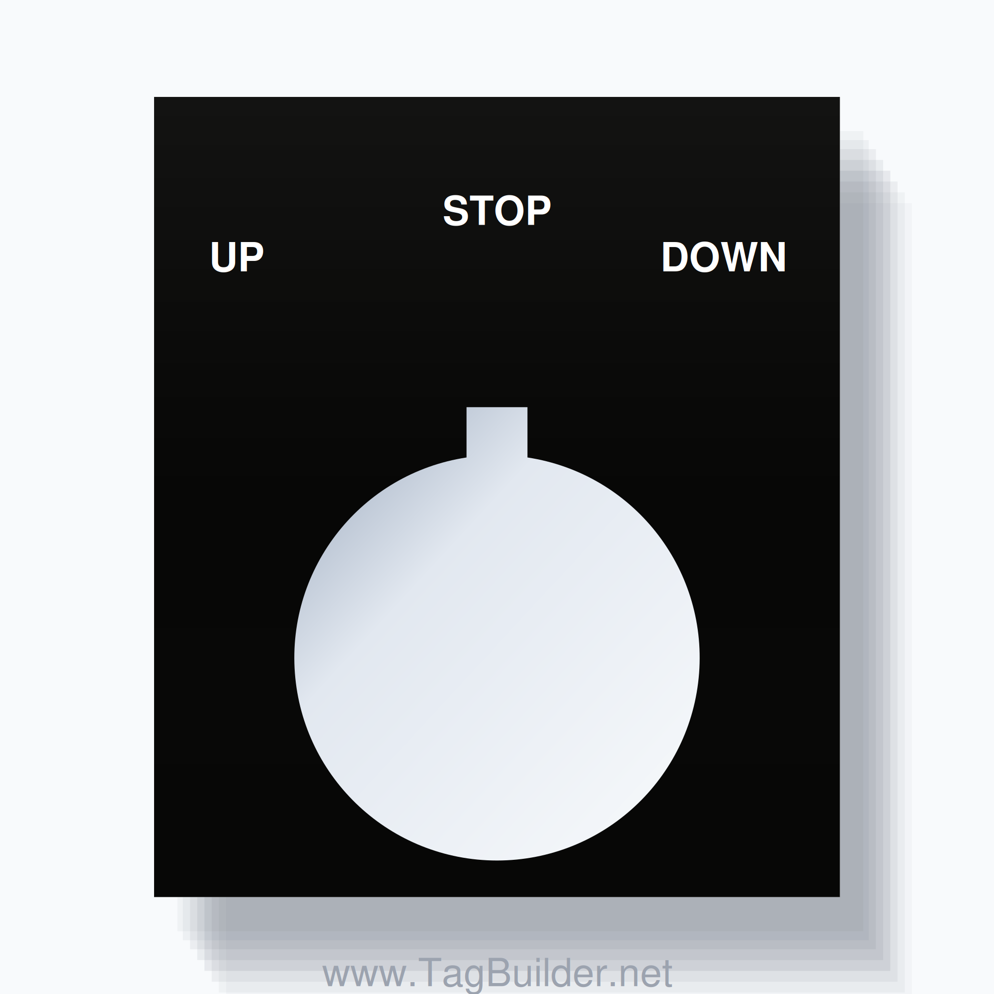 22mm Ring Tag – UP STOP DOWN, Three-Line Square, Allen-Bradley Compatible, White on Black