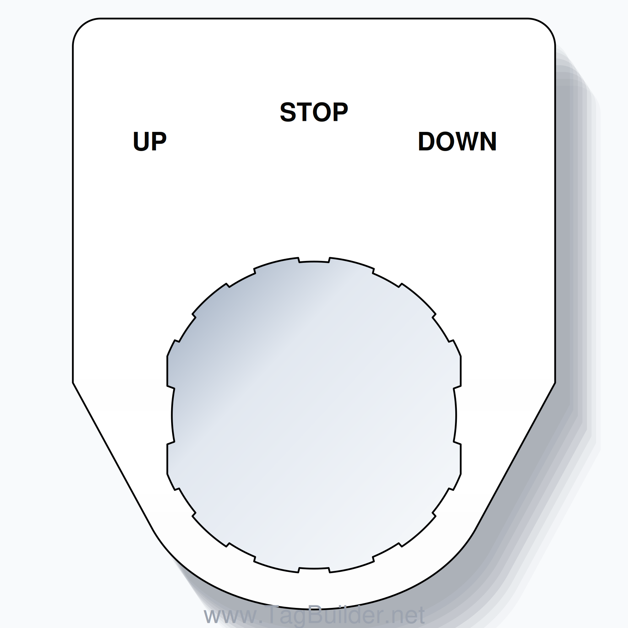 22mm Ring Tag – UP STOP DOWN, Three-Line Traditional, Schneider Electric Compatible, Black on White