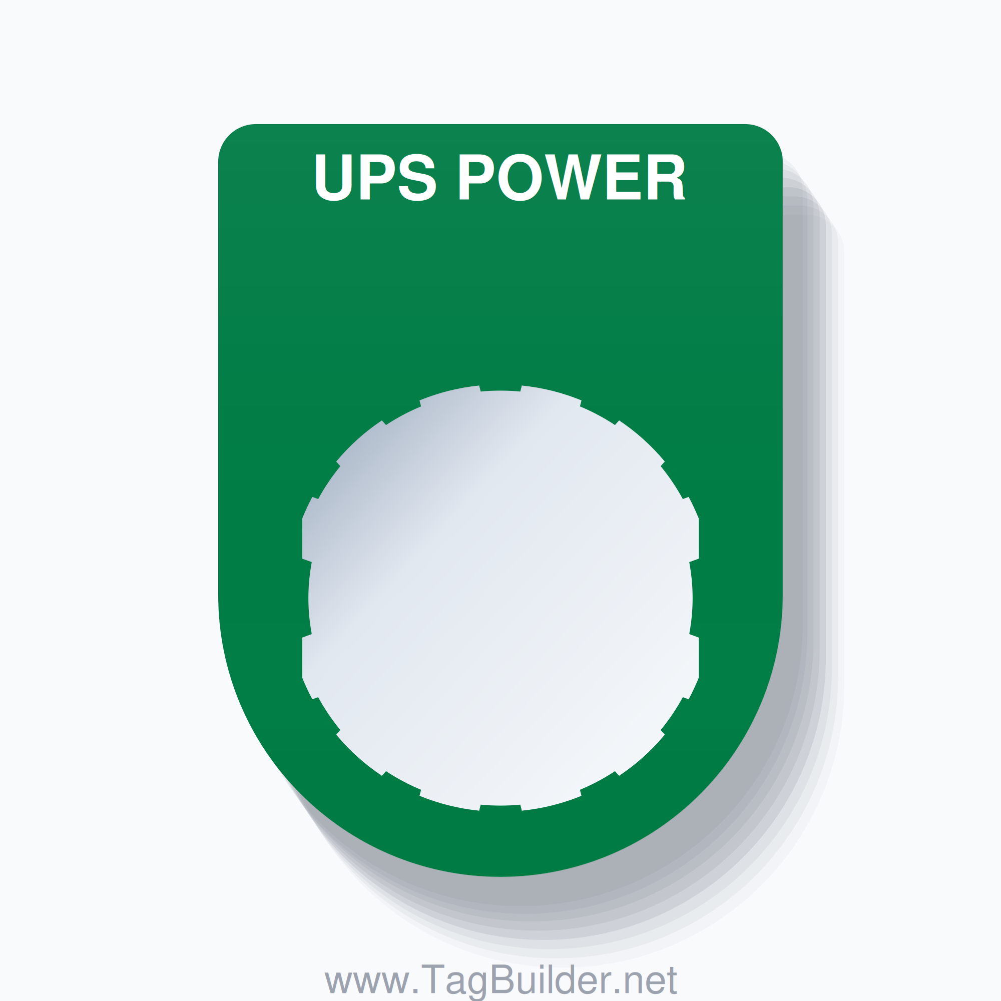 22mm Ring Tag – UPS POWER, Single-Line Slim, Schneider Electric Compatible, White on Green