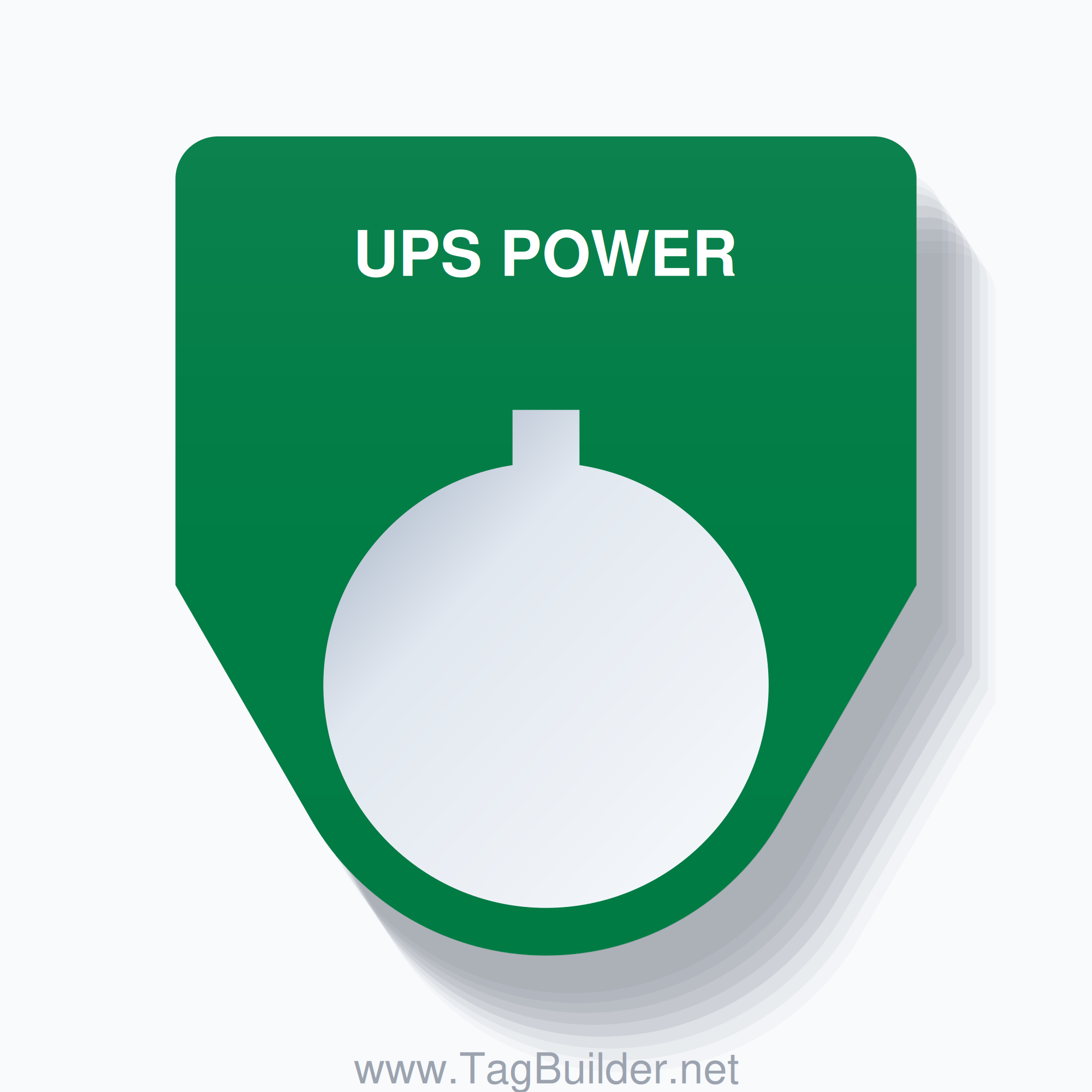 22mm Ring Tag – UPS POWER, Single-Line Traditional, Allen-Bradley Compatible, White on Green