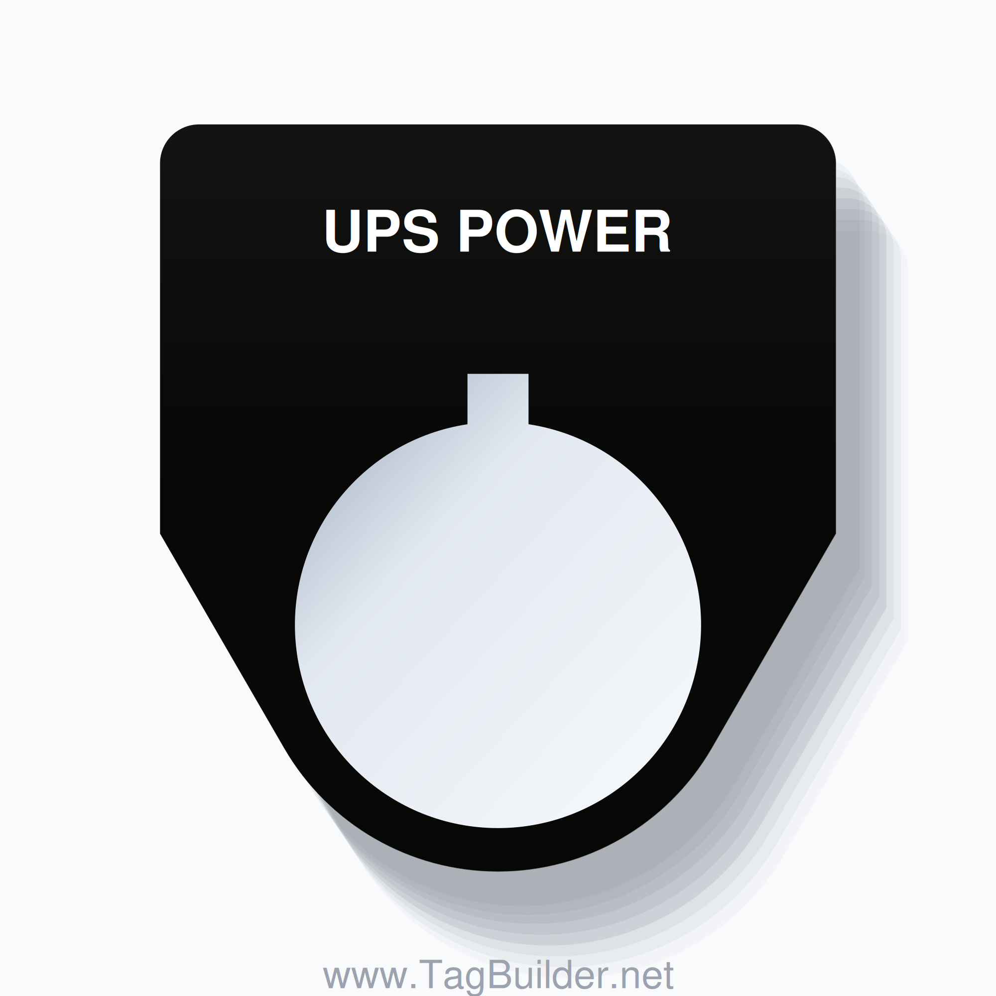 22mm Ring Tag – UPS POWER, Single-Line Traditional, Allen-Bradley Compatible, White on Black