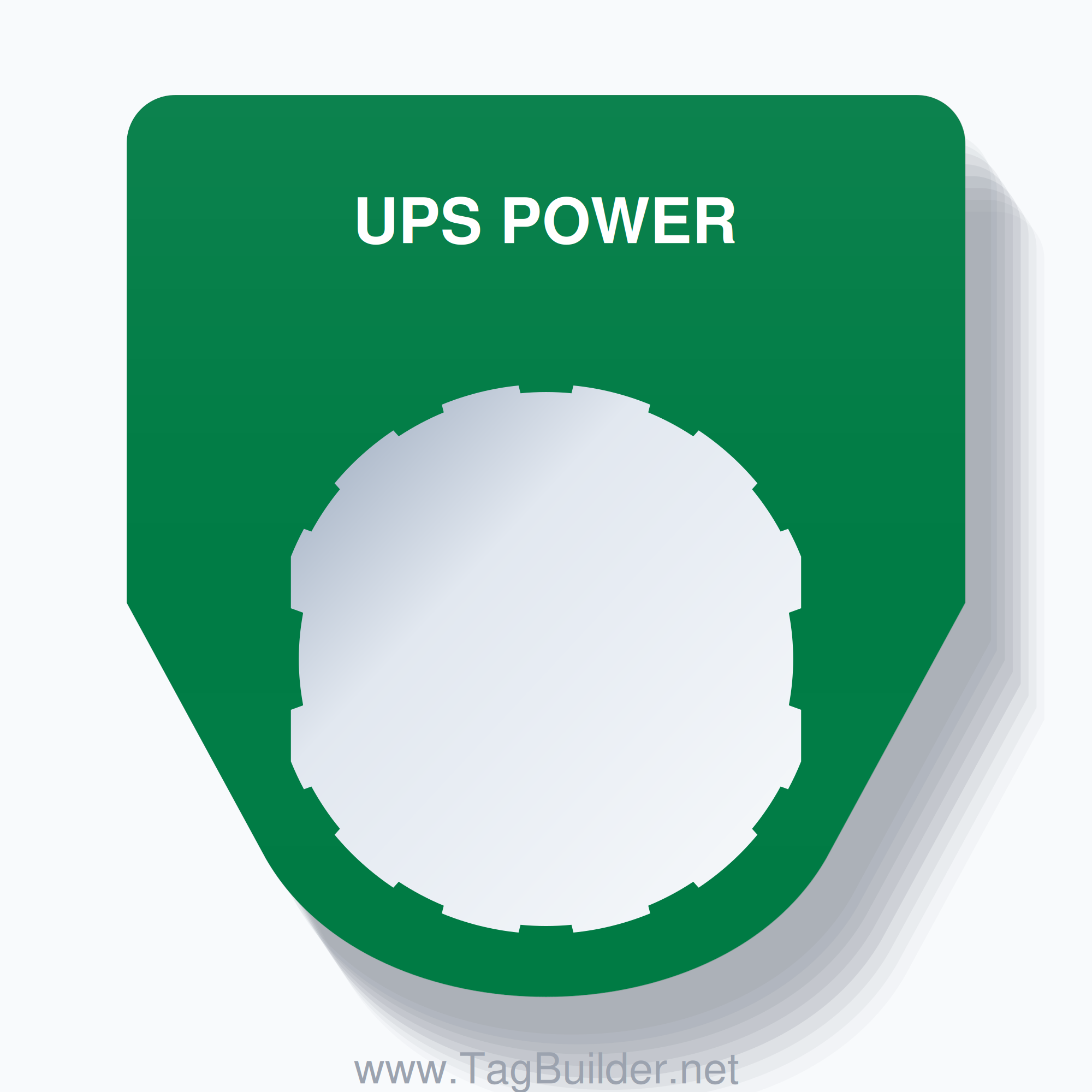 22mm Ring Tag – UPS POWER, Single-Line Traditional, Schneider Electric Compatible, White on Green