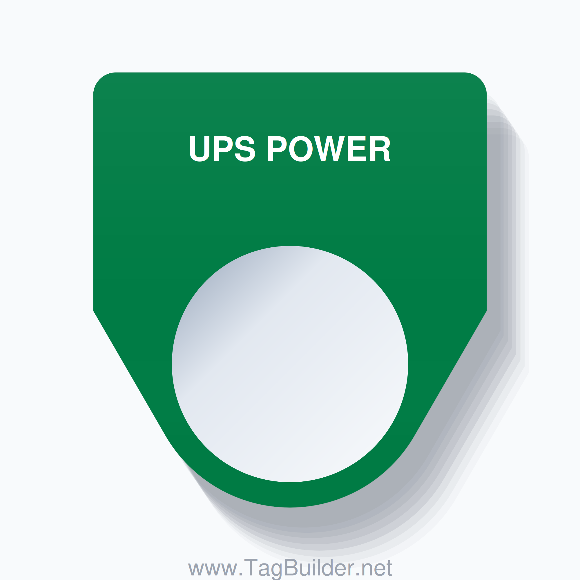 22mm Ring Tag – UPS POWER, Single-Line Traditional, White on Green