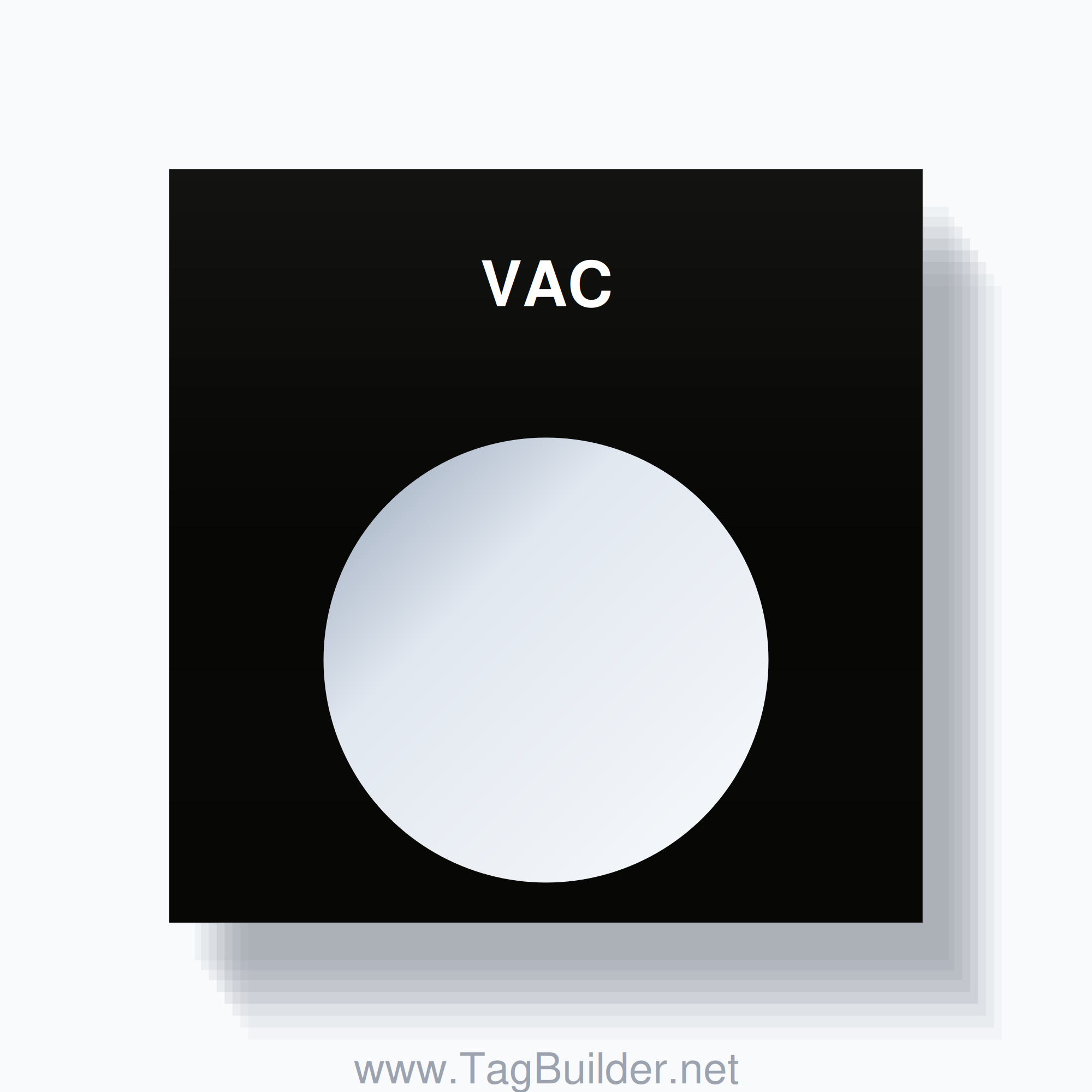 22mm Ring Tag – VAC, Single-Line Square, White on Black