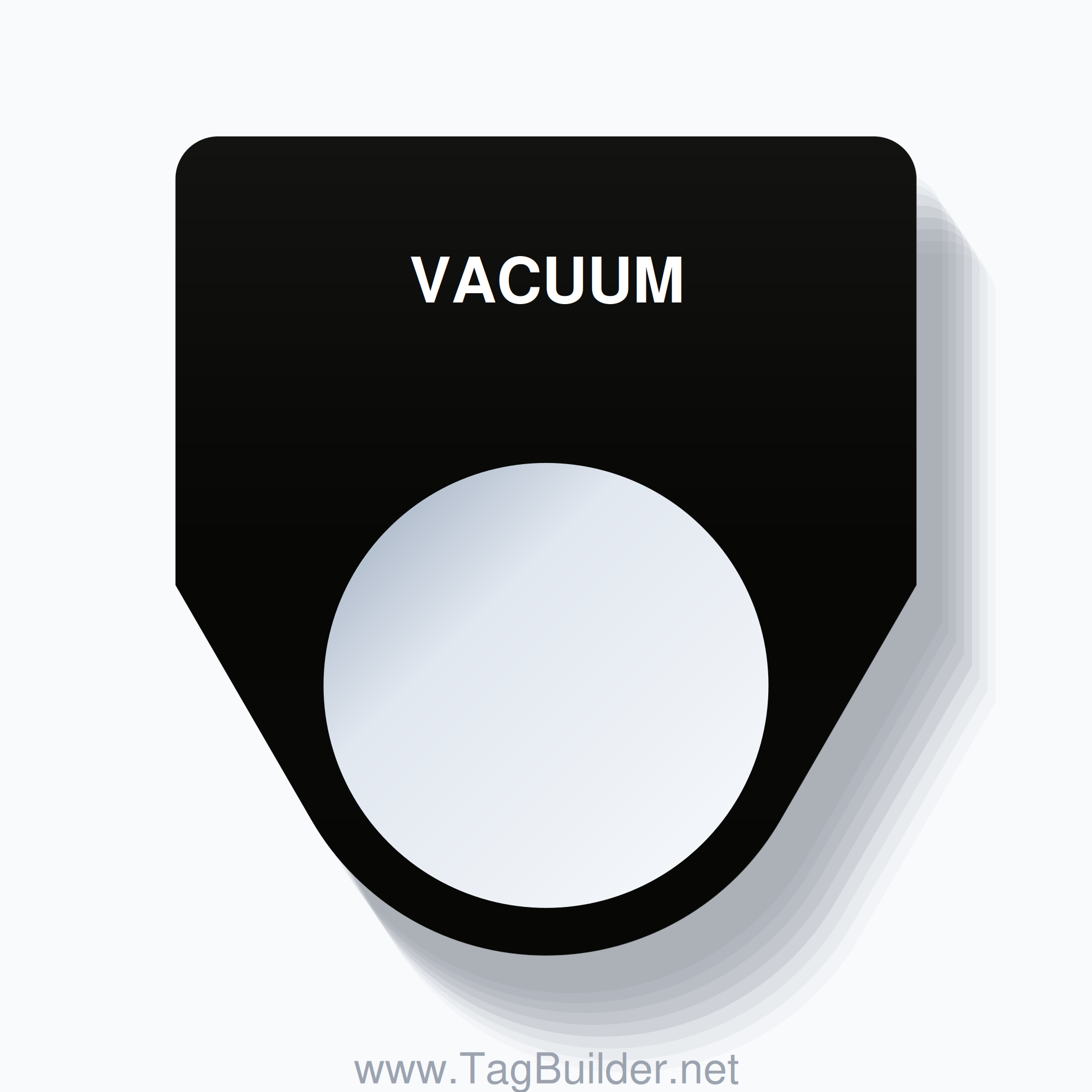 22mm Ring Tag – VACUUM, Single-Line Traditional, White on Black
