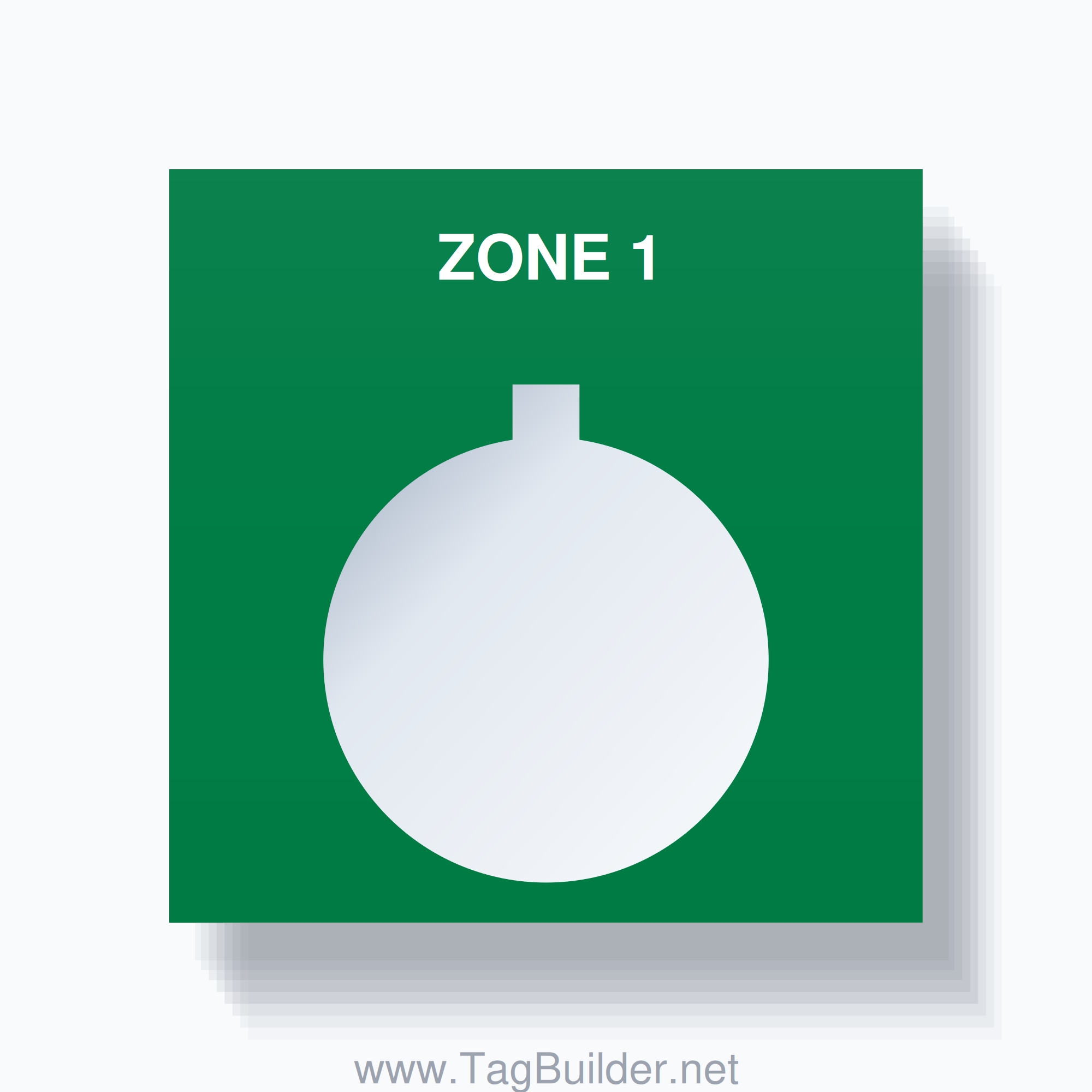 22mm Ring Tag – ZONE 1, Single-Line Square, Allen-Bradley Compatible, White on Green