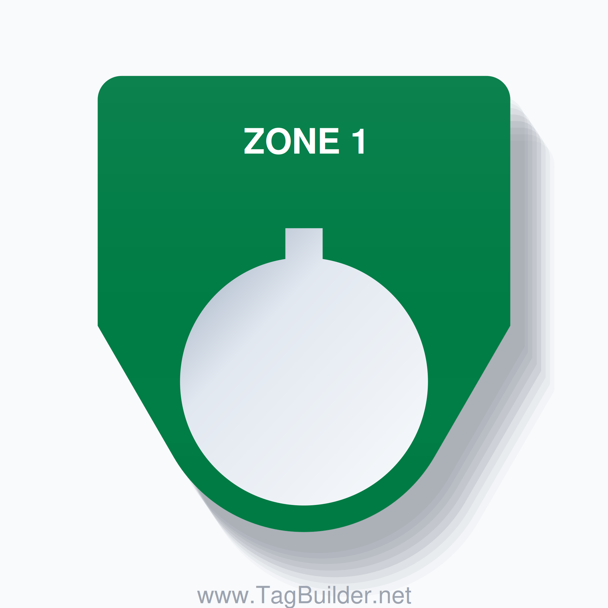 22mm Ring Tag – ZONE 1, Single-Line Traditional, Allen-Bradley Compatible, White on Green