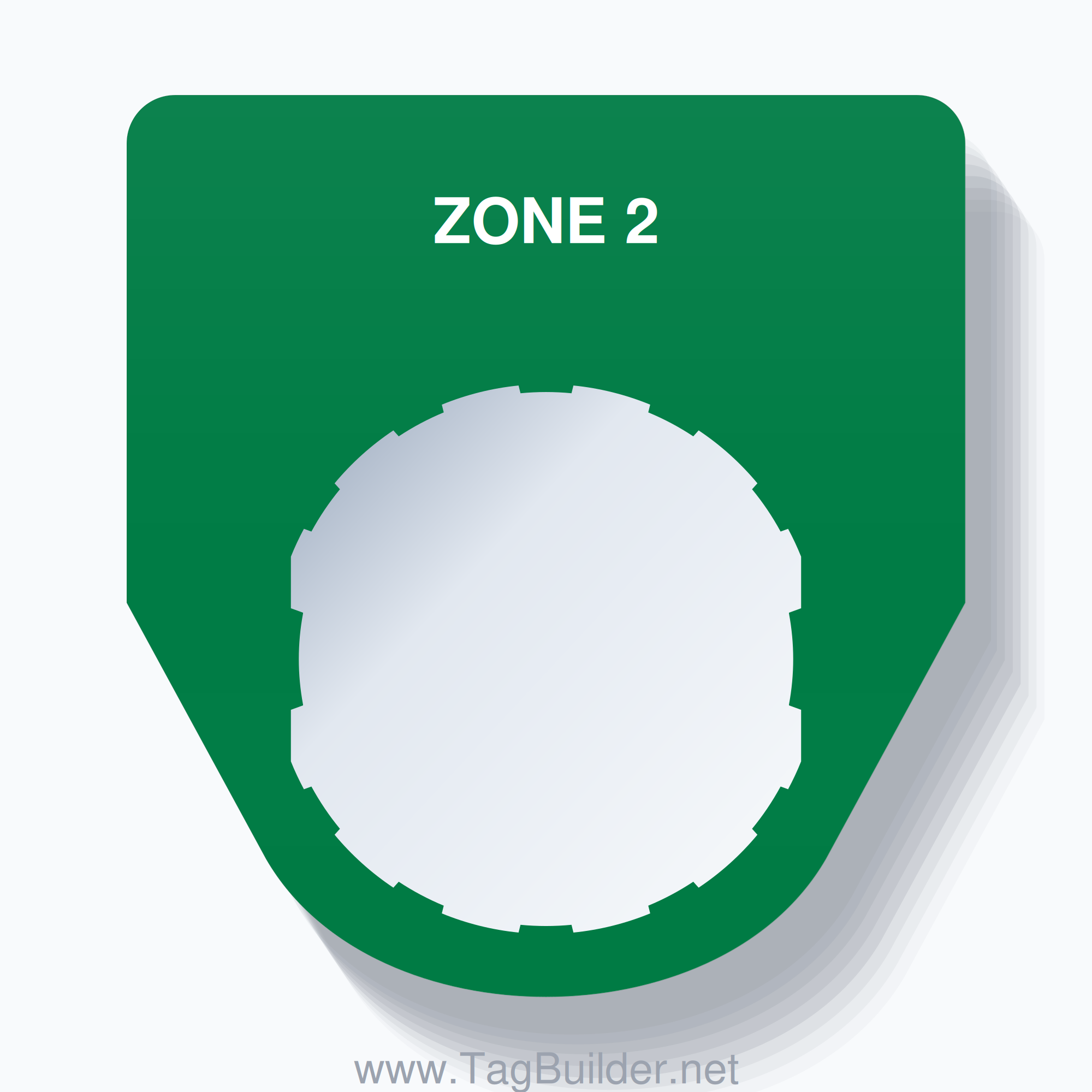 22mm Ring Tag – ZONE 2, Single-Line Traditional, Schneider Electric Compatible, White on Green