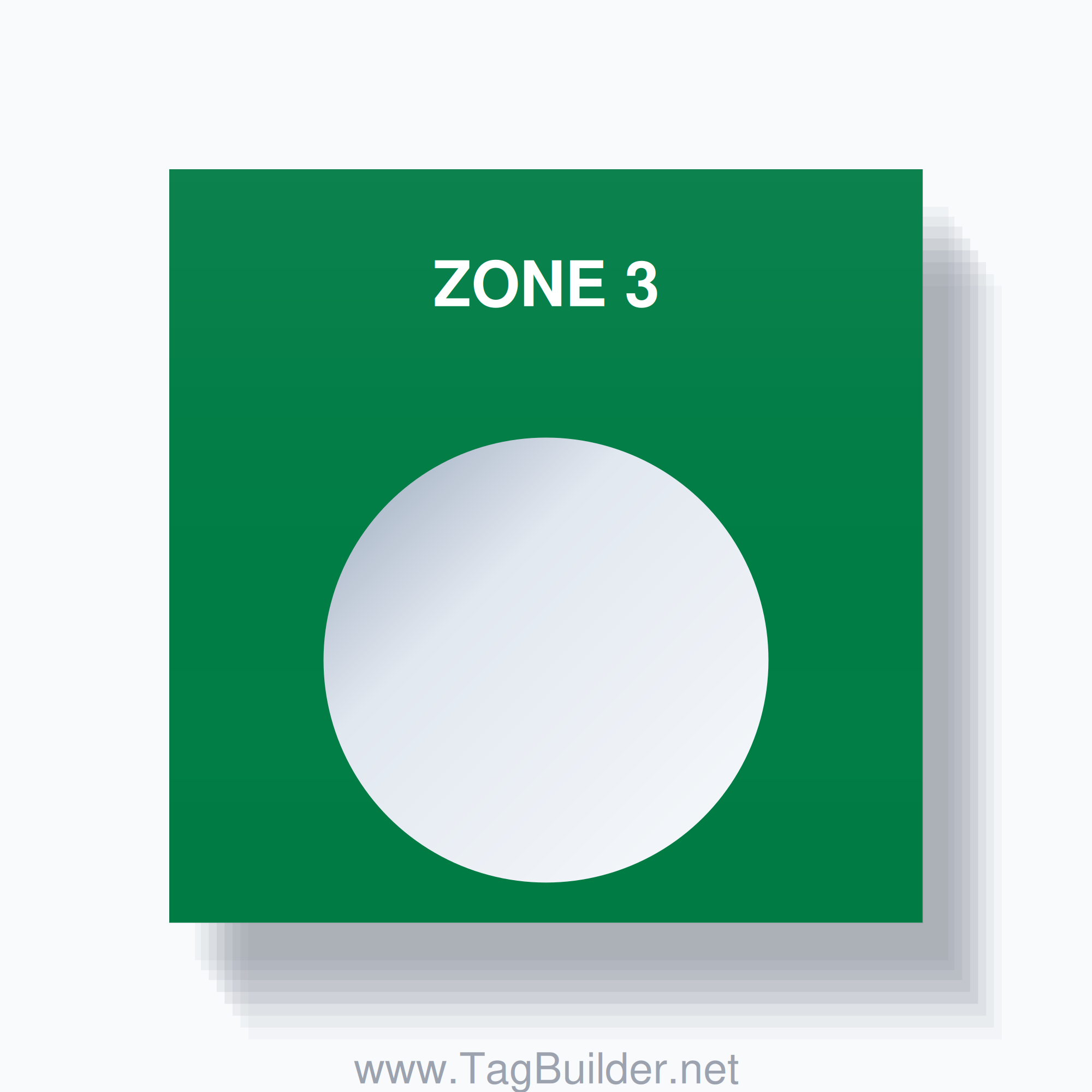 22mm Ring Tag – ZONE 3, Single-Line Square, White on Green