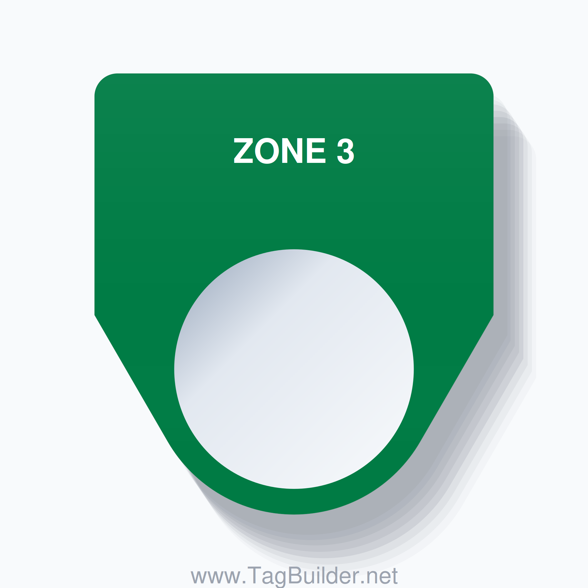 22mm Ring Tag – ZONE 3, Single-Line Traditional, White on Green