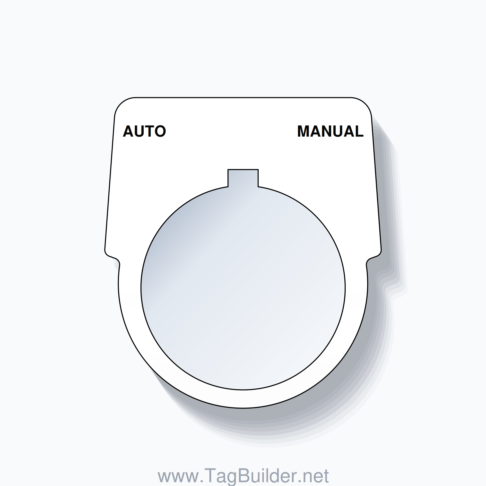 30mm Ring Tag – AUTO MANUAL, Two-Line Harmony 9001K, Allen-Bradley Compatible, Black on White