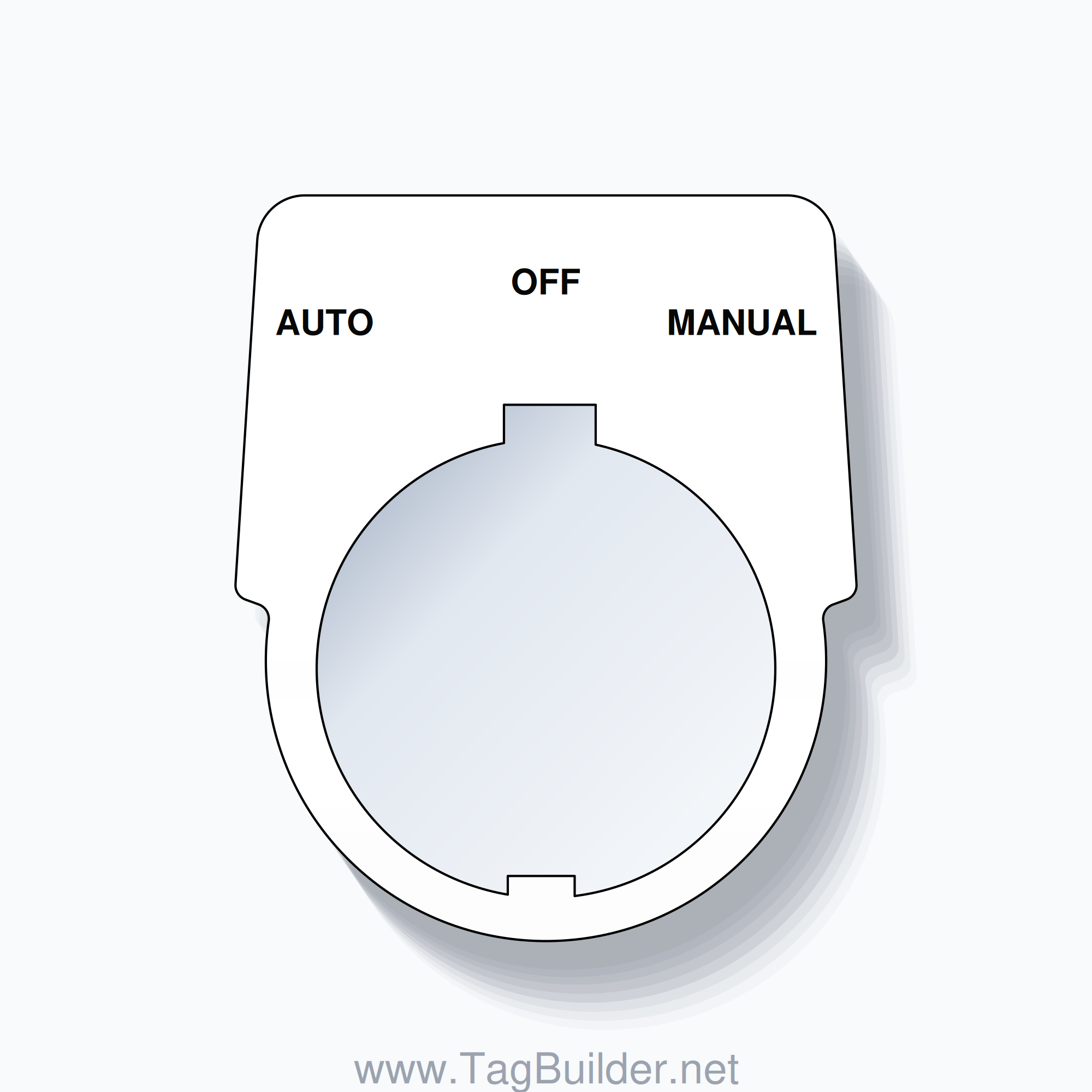 30mm Ring Tag – AUTO OFF MANUAL, Three-Line Harmony 9001K, Schneider Electric Compatible, Black on White