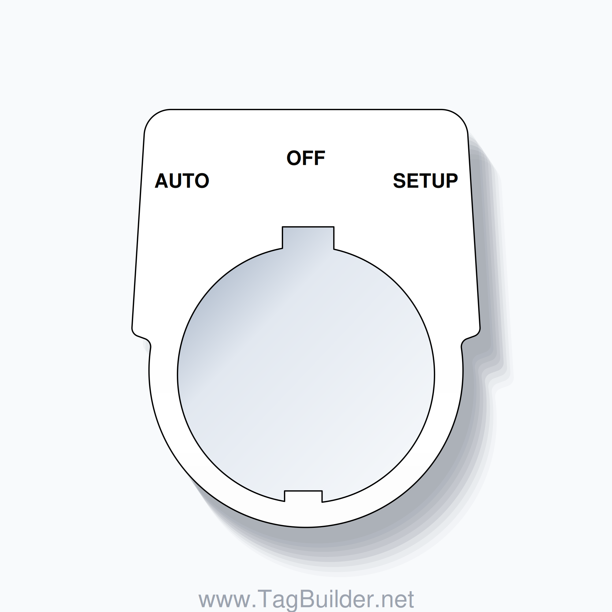 30mm Ring Tag – AUTO OFF SETUP, Three-Line Harmony 9001K, Schneider Electric Compatible, Black on White