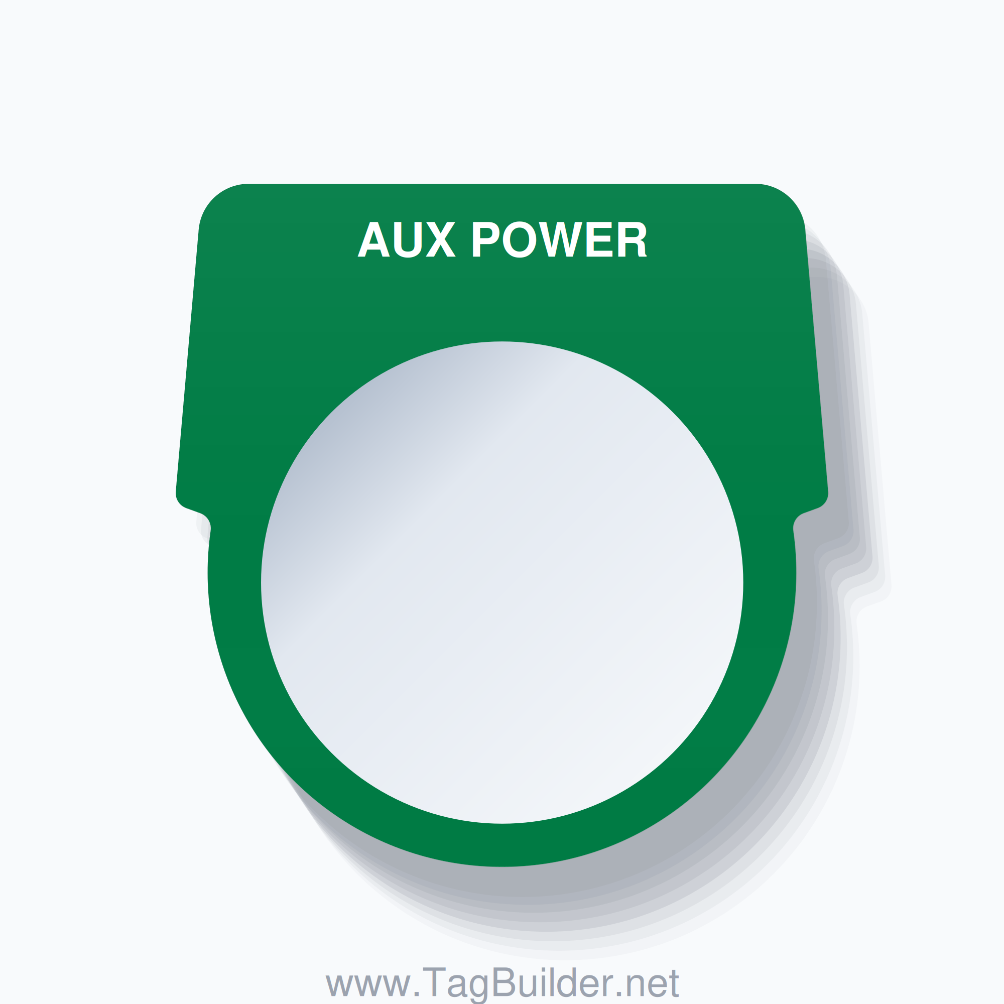 30mm Ring Tag – AUX POWER, Single-Line Harmony 9001K, White on Green
