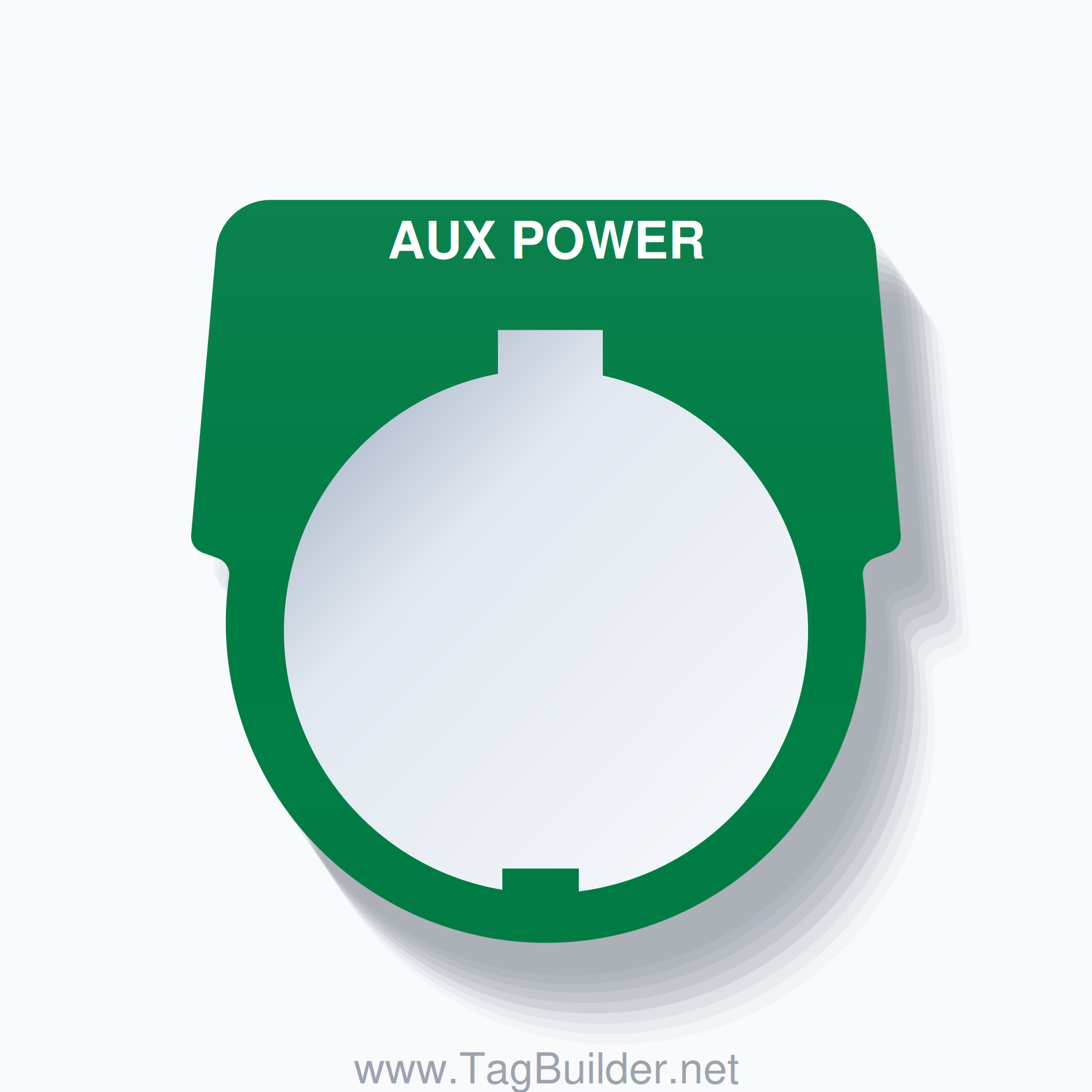 30mm Ring Tag – AUX POWER, Single-Line Harmony 9001K, Schneider Electric Compatible, White on Green