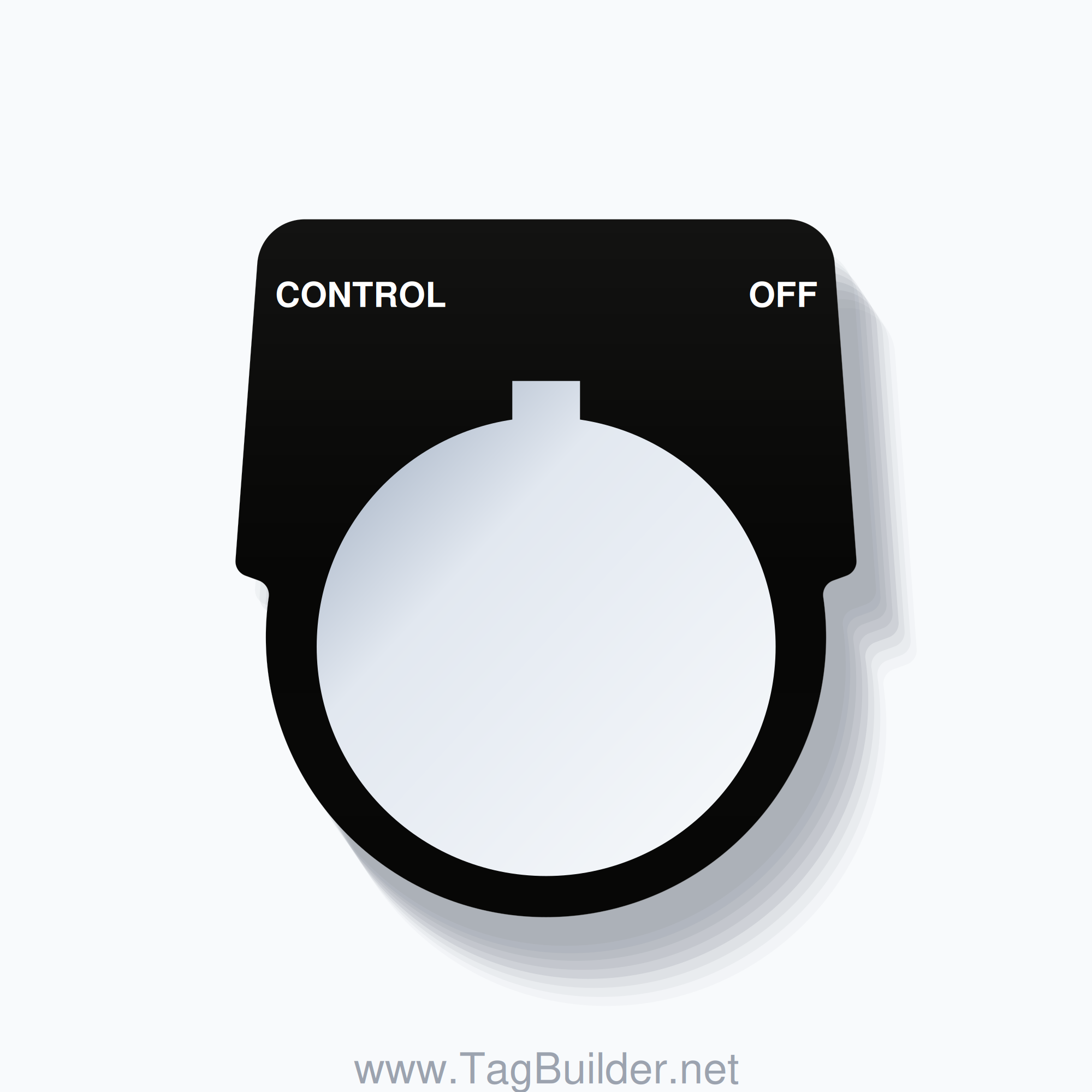 30mm Ring Tag – CONTROL OFF, Two-Line Harmony 9001K, Allen-Bradley Compatible, White on Black