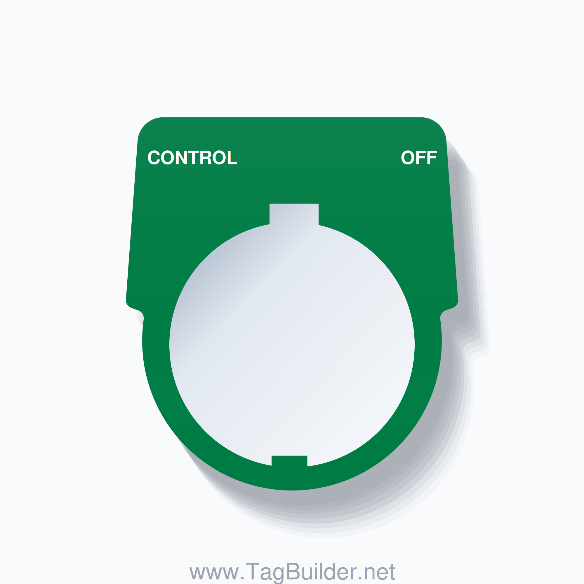 30mm Ring Tag – CONTROL OFF, Two-Line Harmony 9001K, Schneider Electric Compatible, White on Green