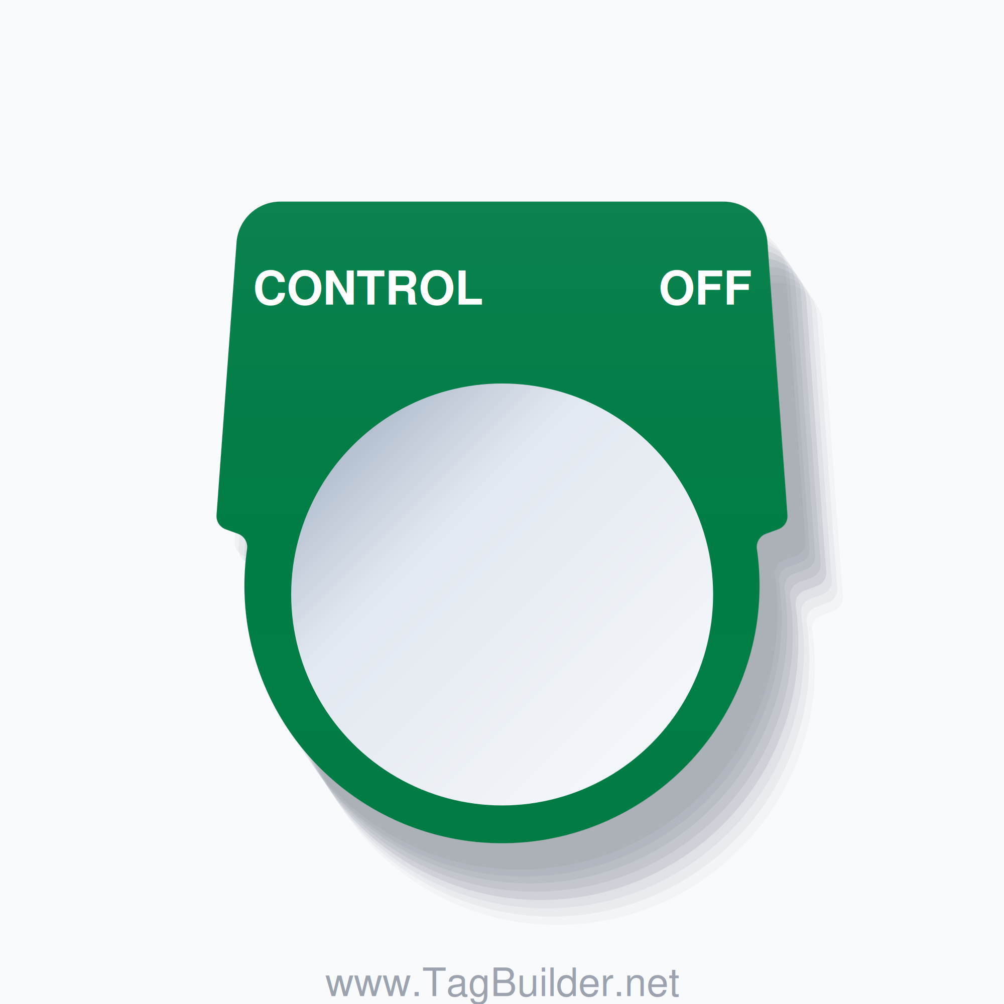 30mm Ring Tag – CONTROL OFF, Two-Line Harmony 9001K, White on Green