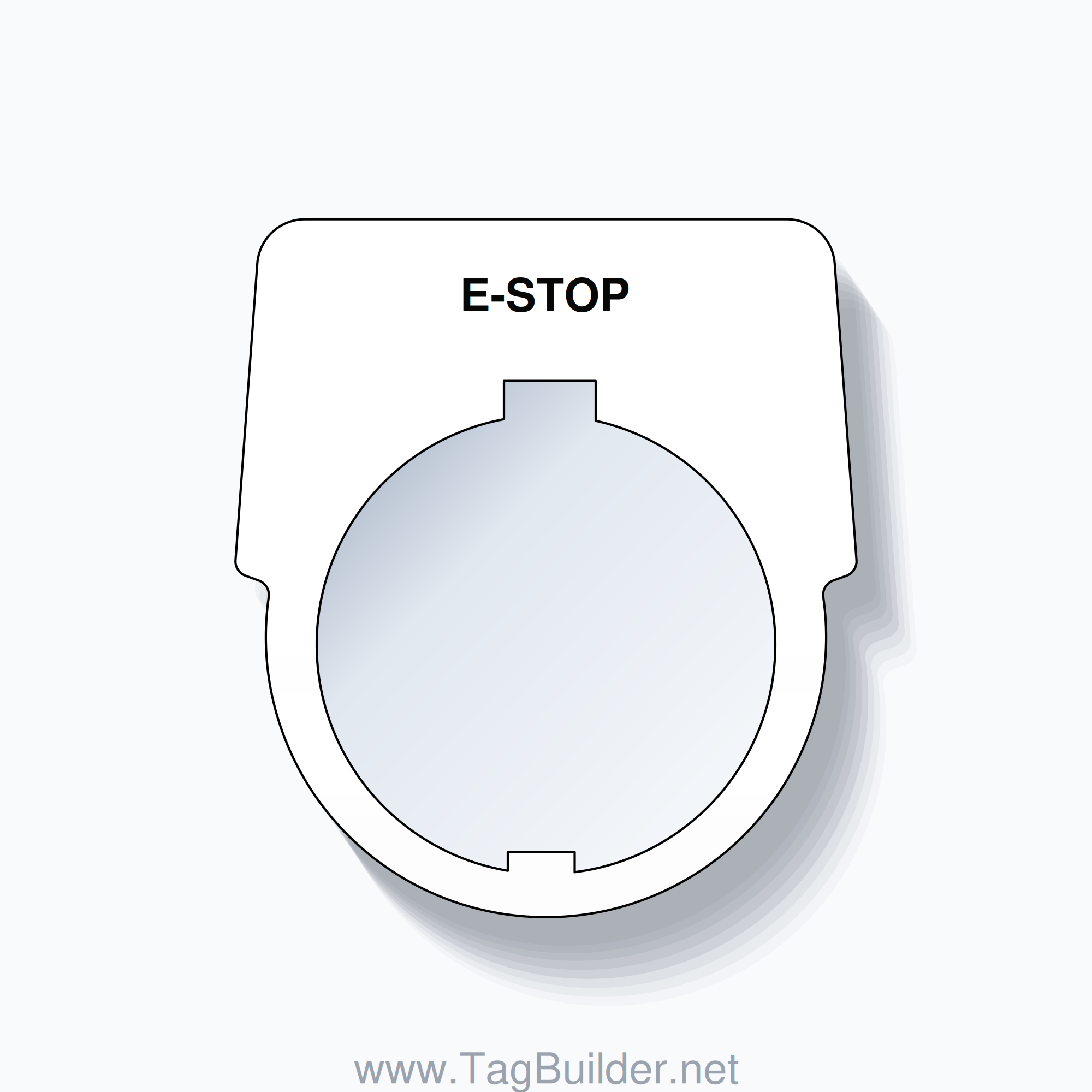 30mm Ring Tag – E-STOP, Two-Line Harmony 9001K, Schneider Electric Compatible, Black on White