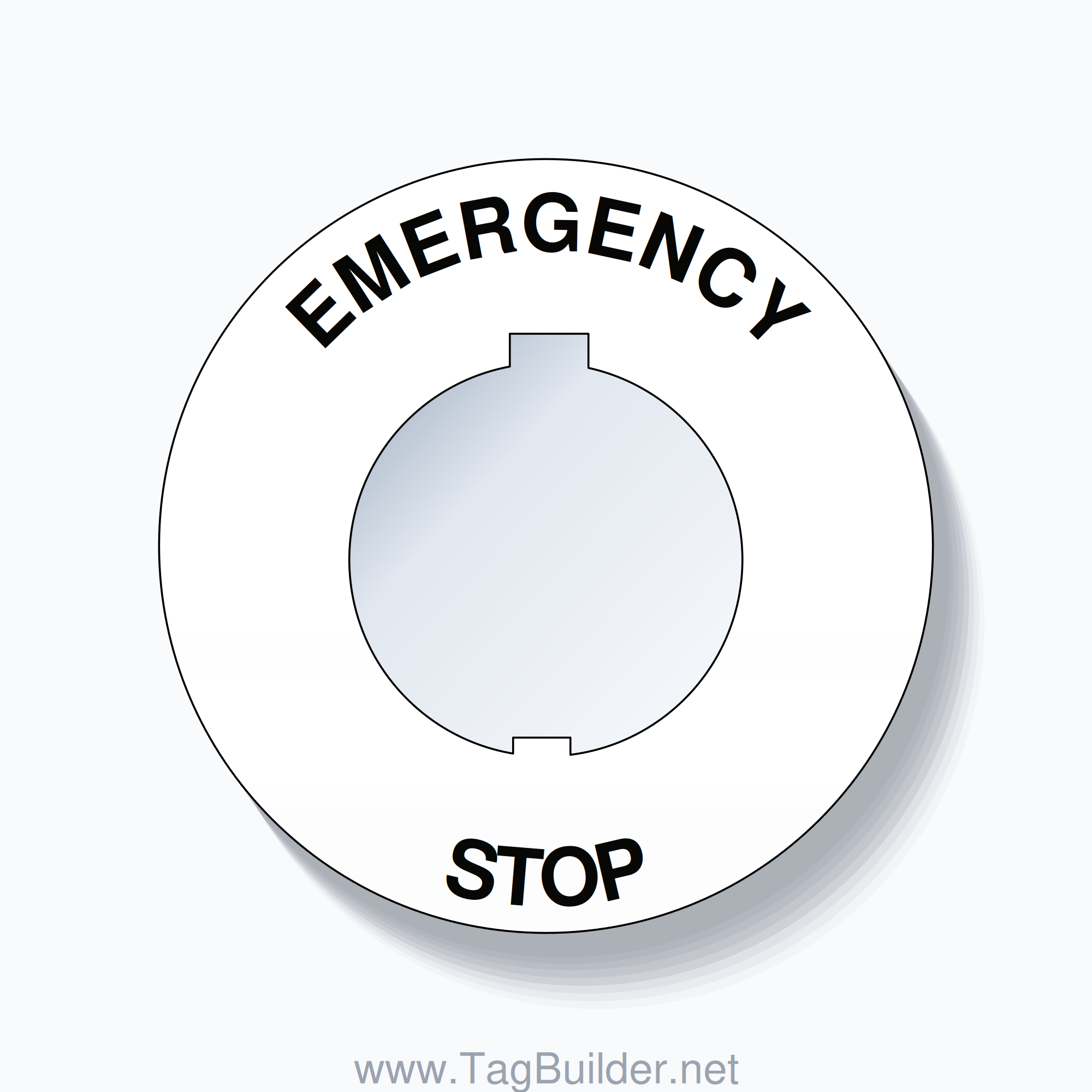30mm Ring Tag – EMERGENCY STOP, Single-Line 60mm Round, Schneider Electric Compatible, Black on White