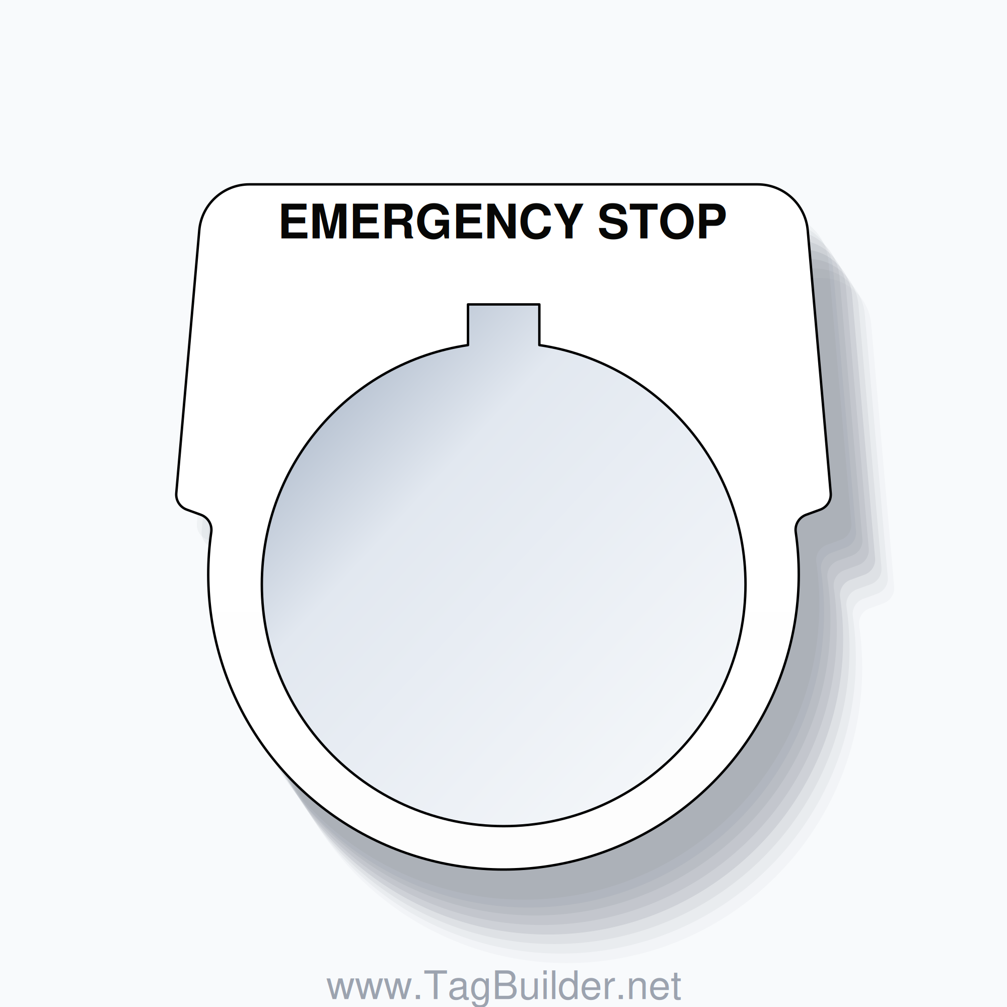 30mm Ring Tag – EMERGENCY STOP, Single-Line Harmony 9001K, Allen-Bradley Compatible, Black on White
