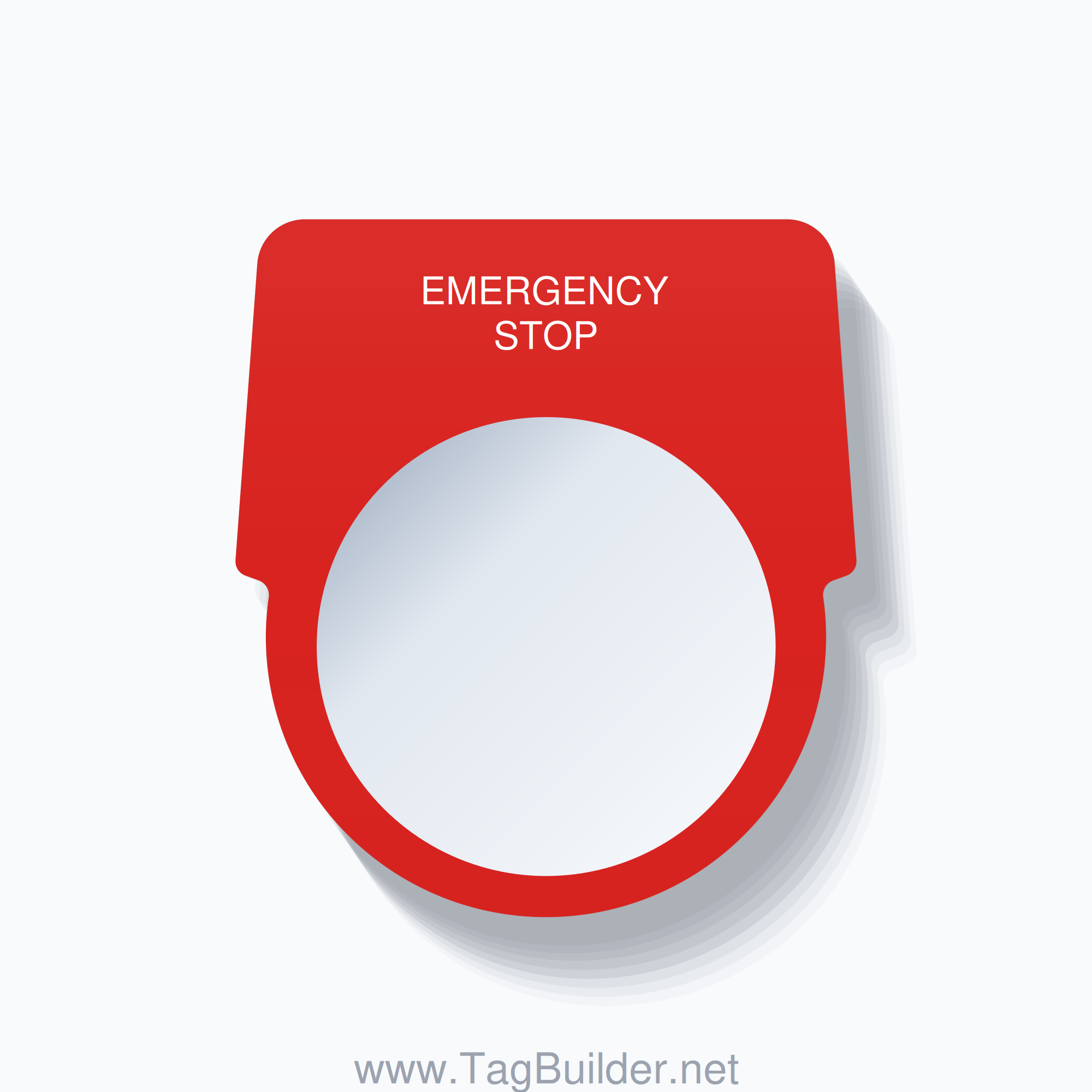 30mm Ring Tag – EMERGENCY STOP, White on Red