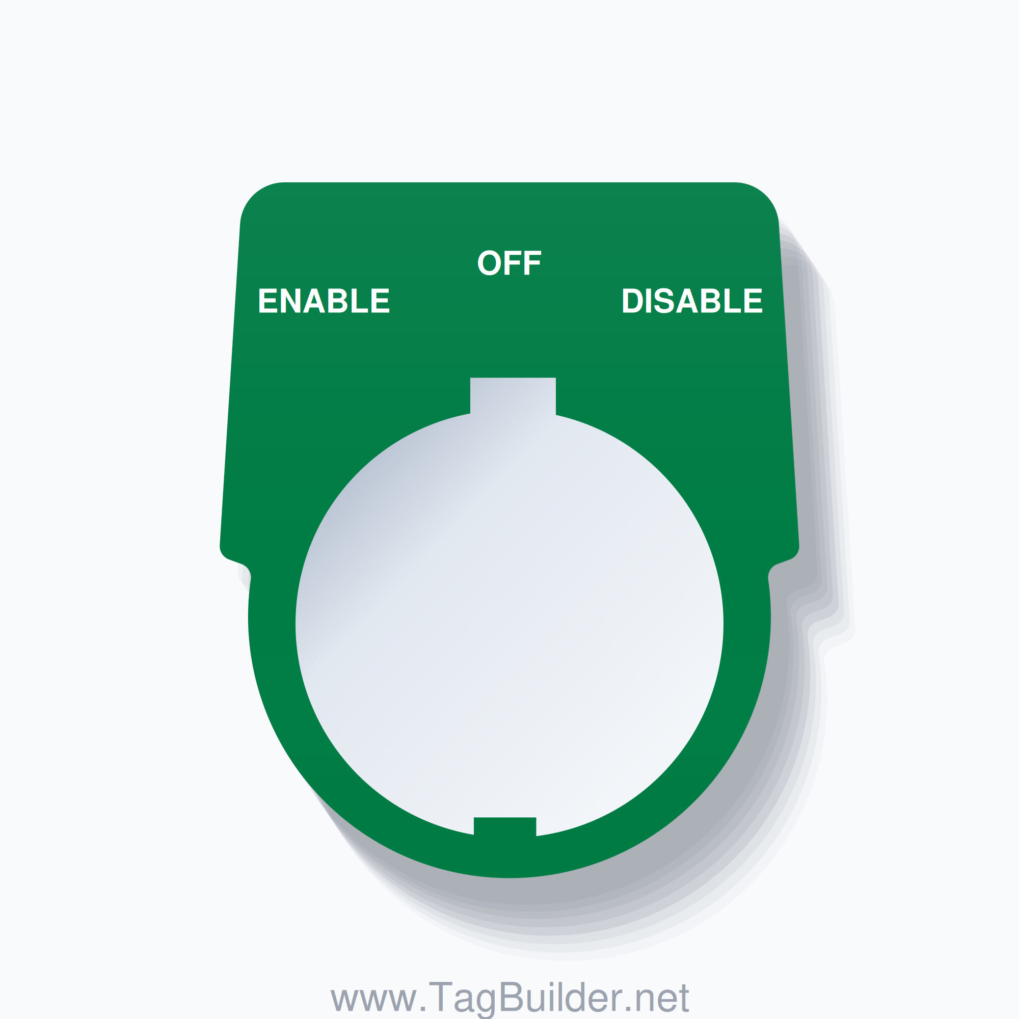 30mm Ring Tag – ENABLE OFF DISABLE, Three-Line Harmony 9001K, Schneider Electric Compatible, White on Green