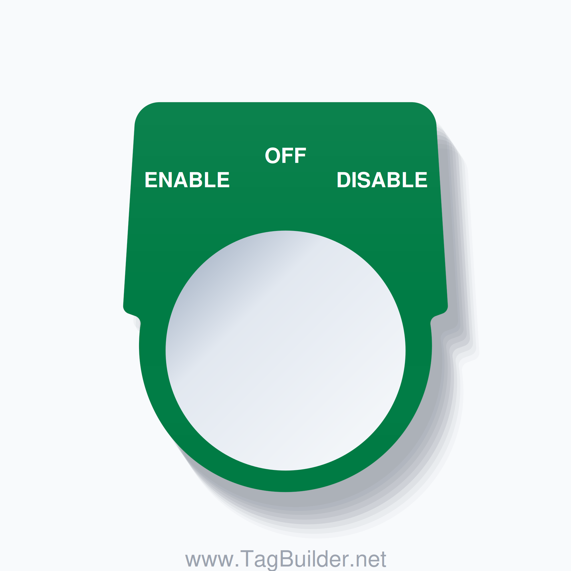 30mm Ring Tag – ENABLE OFF DISABLE, Three-Line Harmony 9001K, White on Green