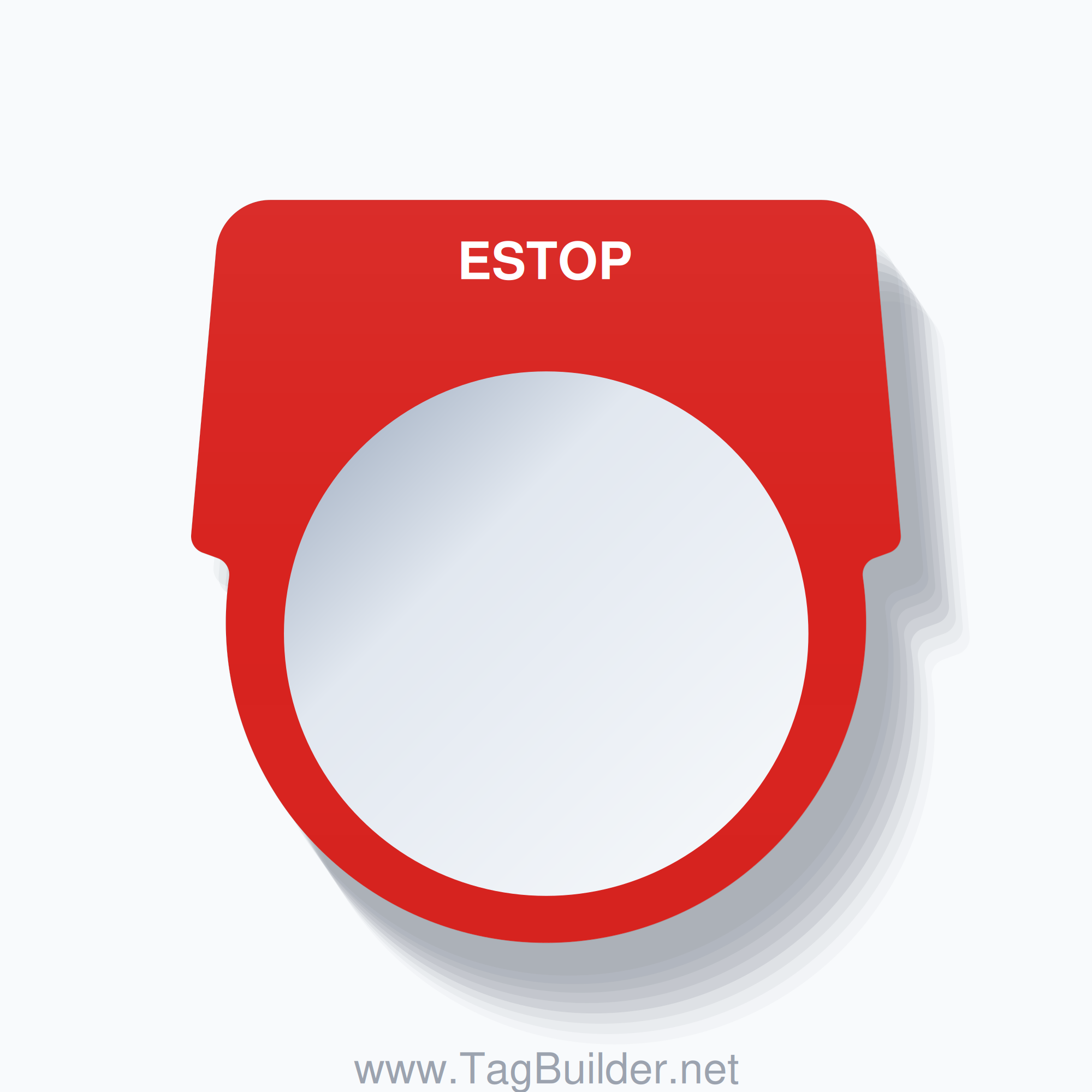 30mm Ring Tag – ESTOP, Single-Line Harmony 9001K, White on Red