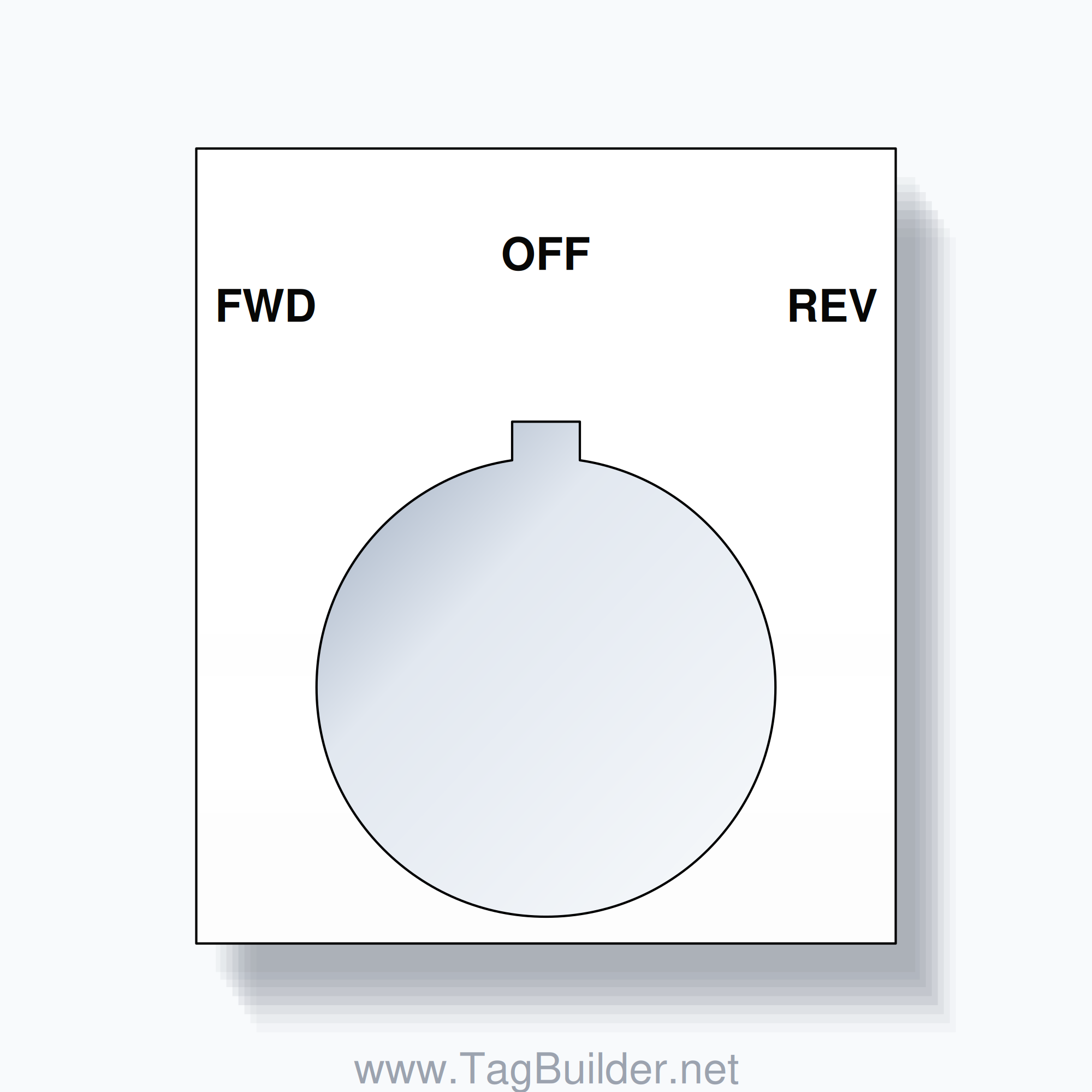 30mm Ring Tag – FWD OFF REV, Three-Line 800T Square, Allen-Bradley Compatible, Black on White