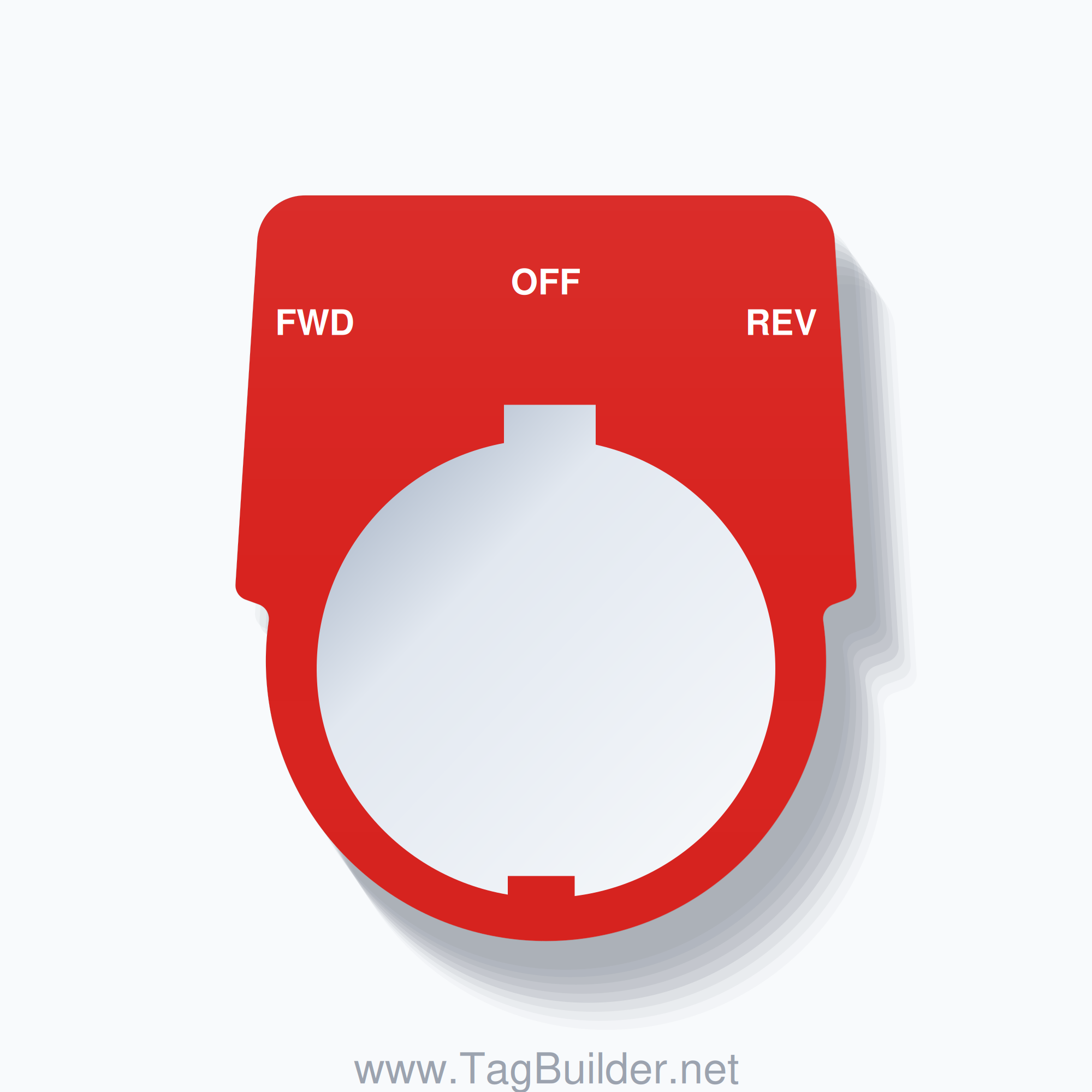 30mm Ring Tag – FWD OFF REV, Three-Line Harmony 9001K, Schneider Electric Compatible, White on Red