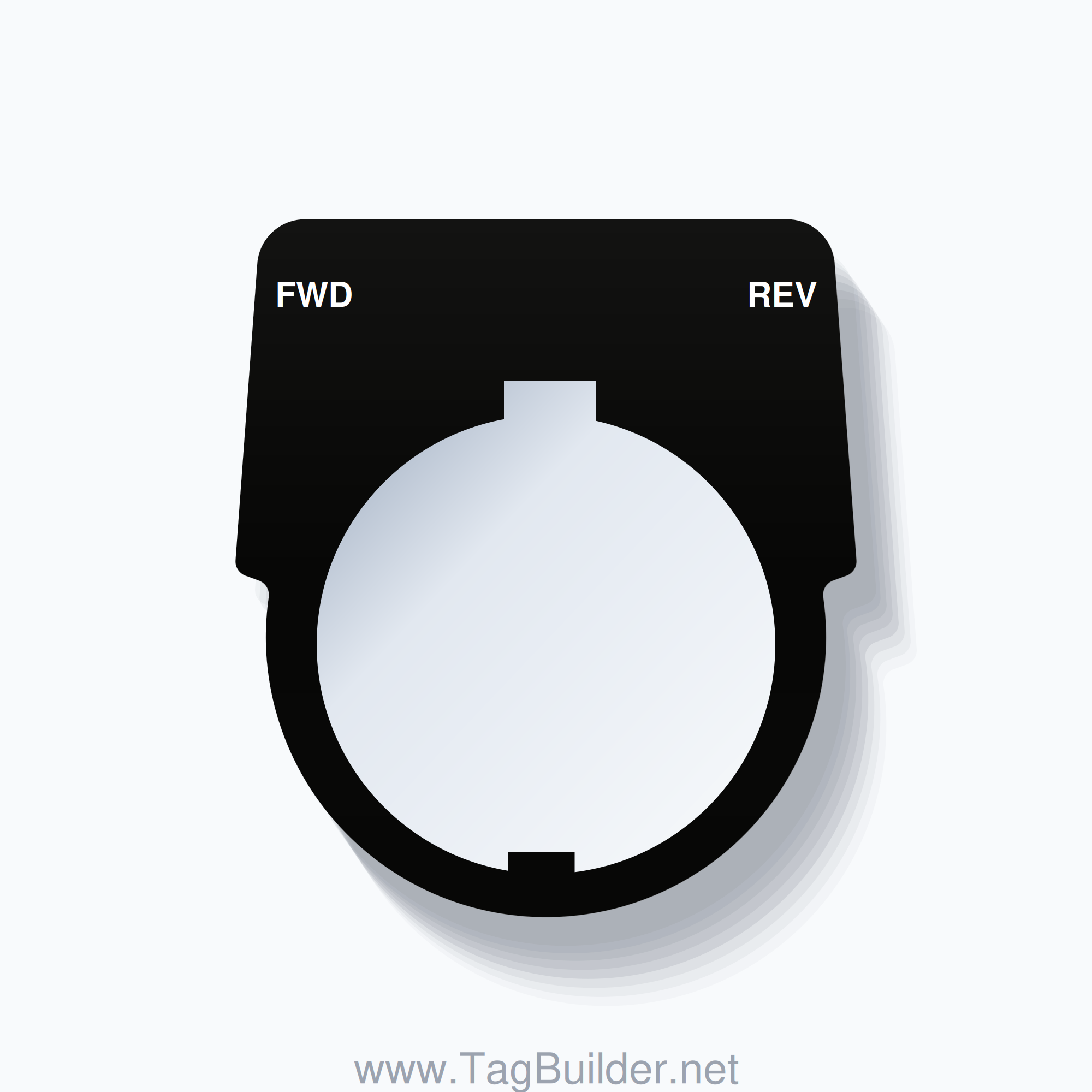 30mm Ring Tag – FWD REV, Two-Line Harmony 9001K, Schneider Electric Compatible, White on Black