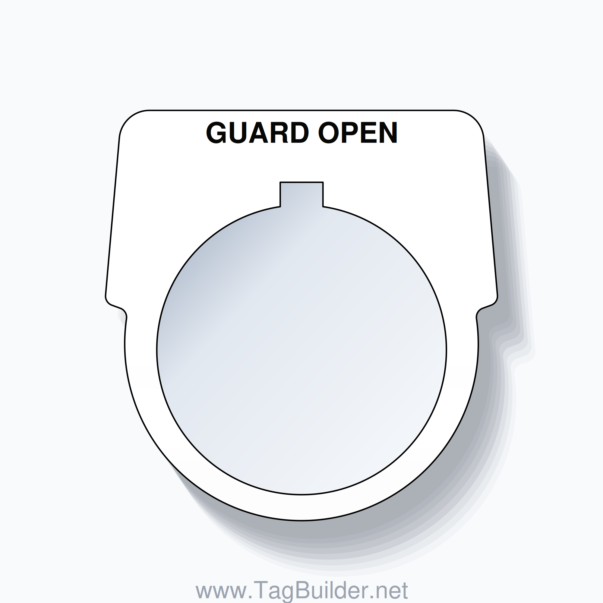30mm Ring Tag – GUARD OPEN, Single-Line Harmony 9001K, Allen-Bradley Compatible, Black on White