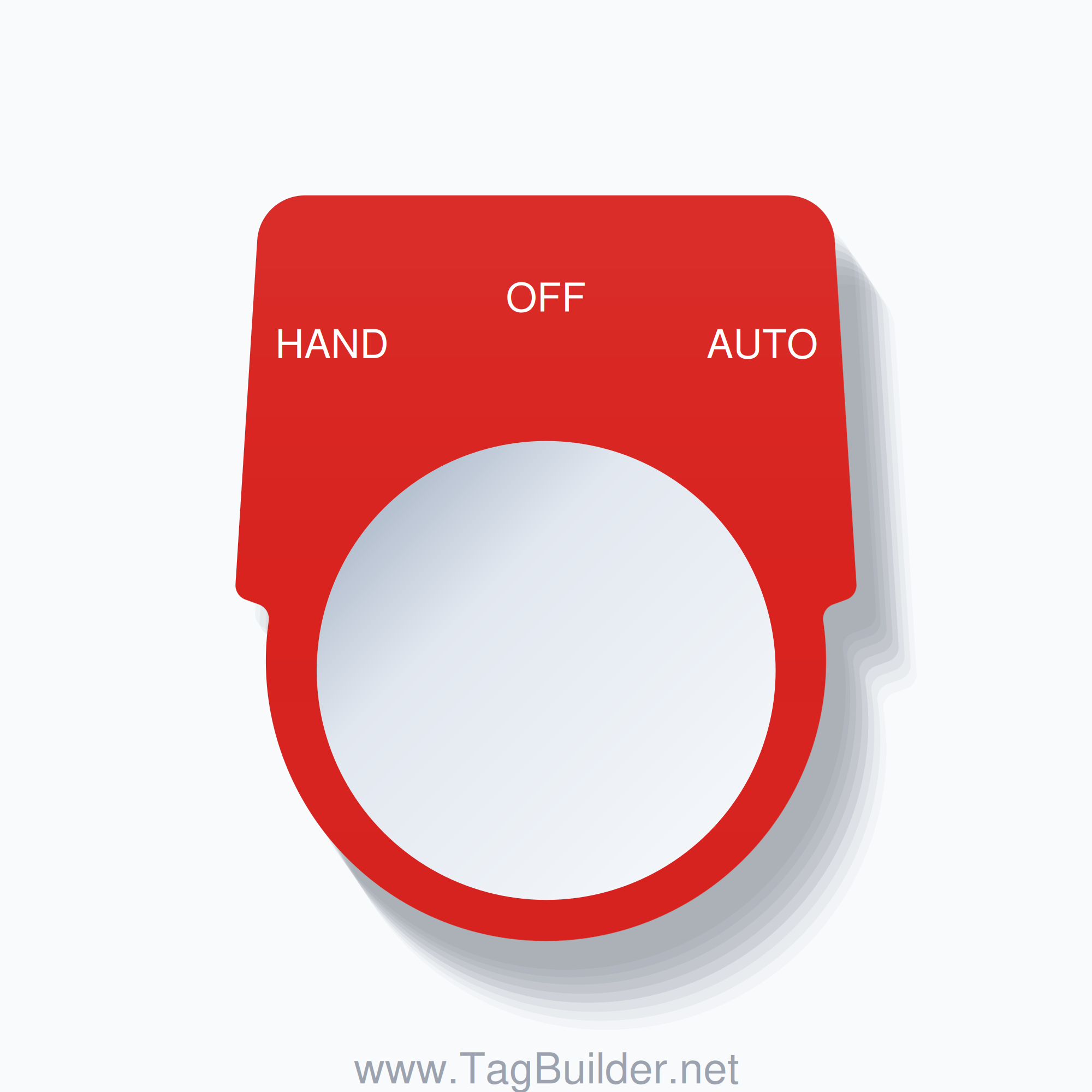 30mm Ring Tag – HAND OFF AUTO, White on Red