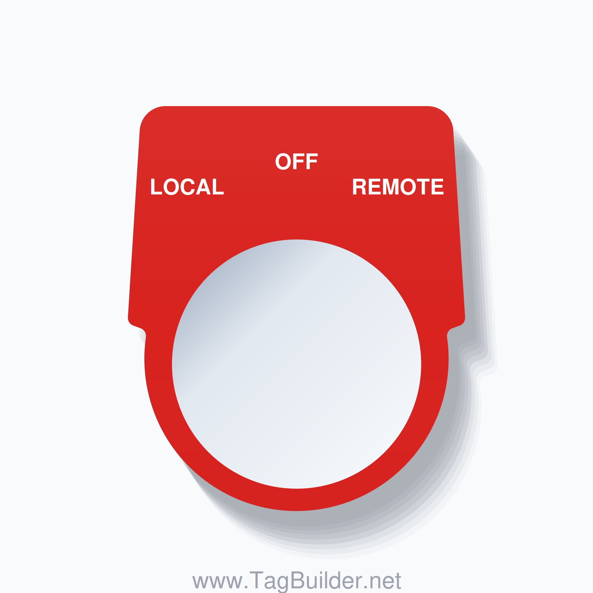 30mm Ring Tag – LOCAL OFF REMOTE, Three-Line Harmony 9001K, White on Red