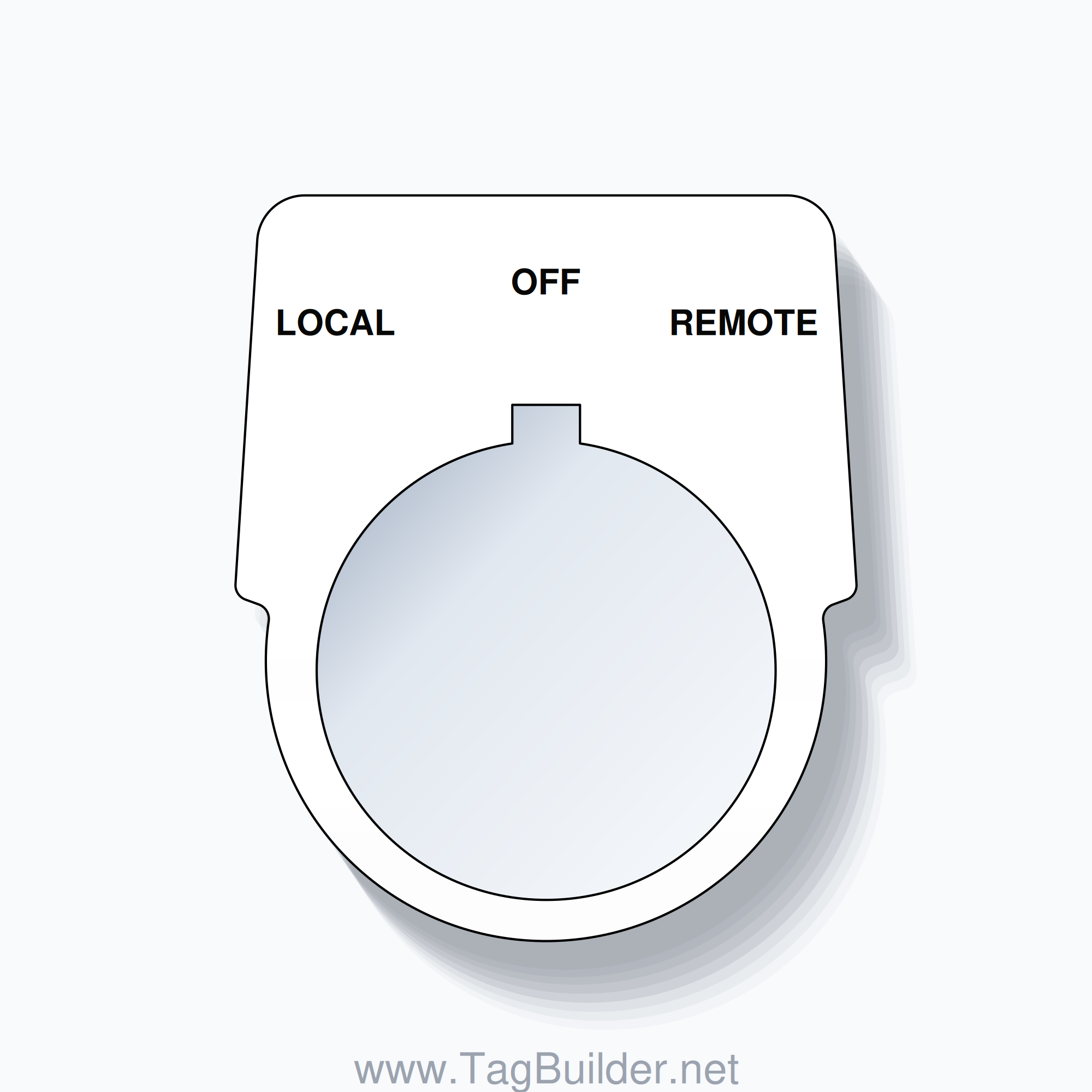 30mm Ring Tag – LOCAL OFF REMOTE, Three-Line Harmony 9001K, Allen-Bradley Compatible, Black on White