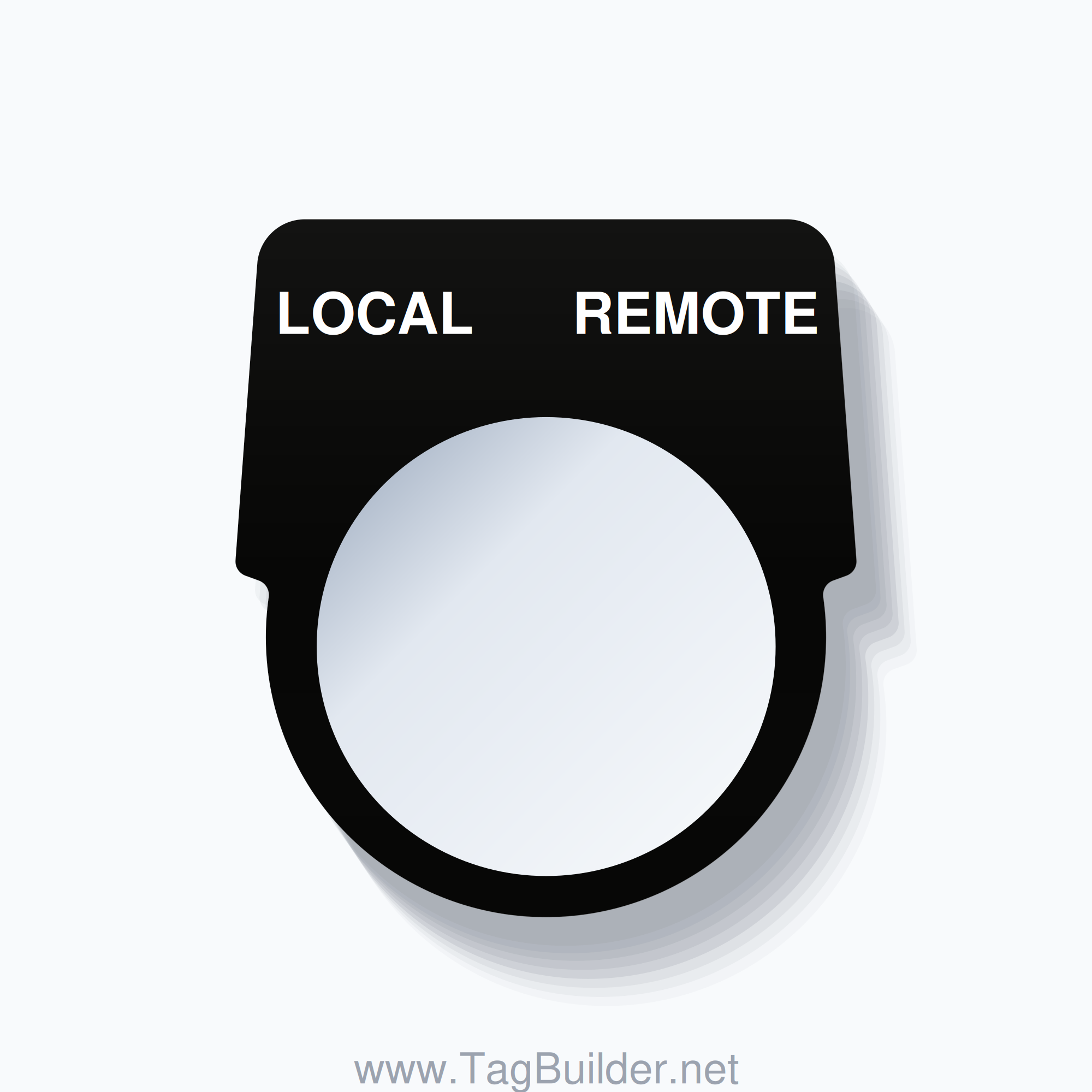 30mm Ring Tag – LOCAL REMOTE, Two-Line Harmony 9001K, White on Black
