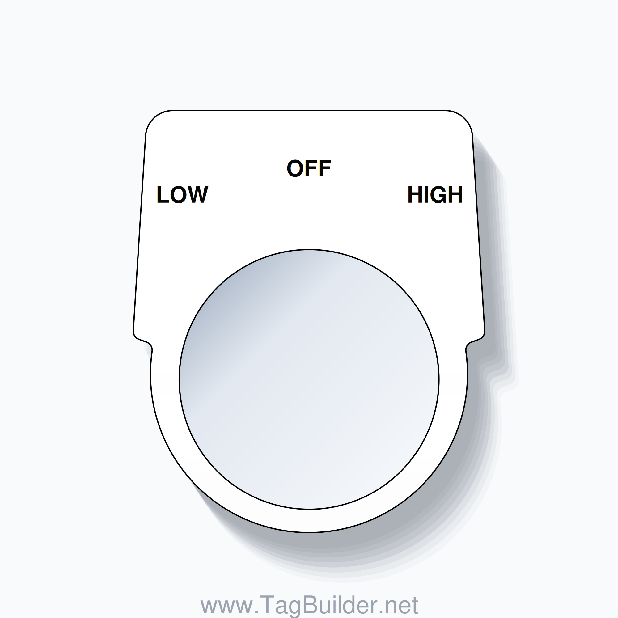 30mm Ring Tag – LOW OFF HIGH, Three-Line Harmony 9001K, Black on White