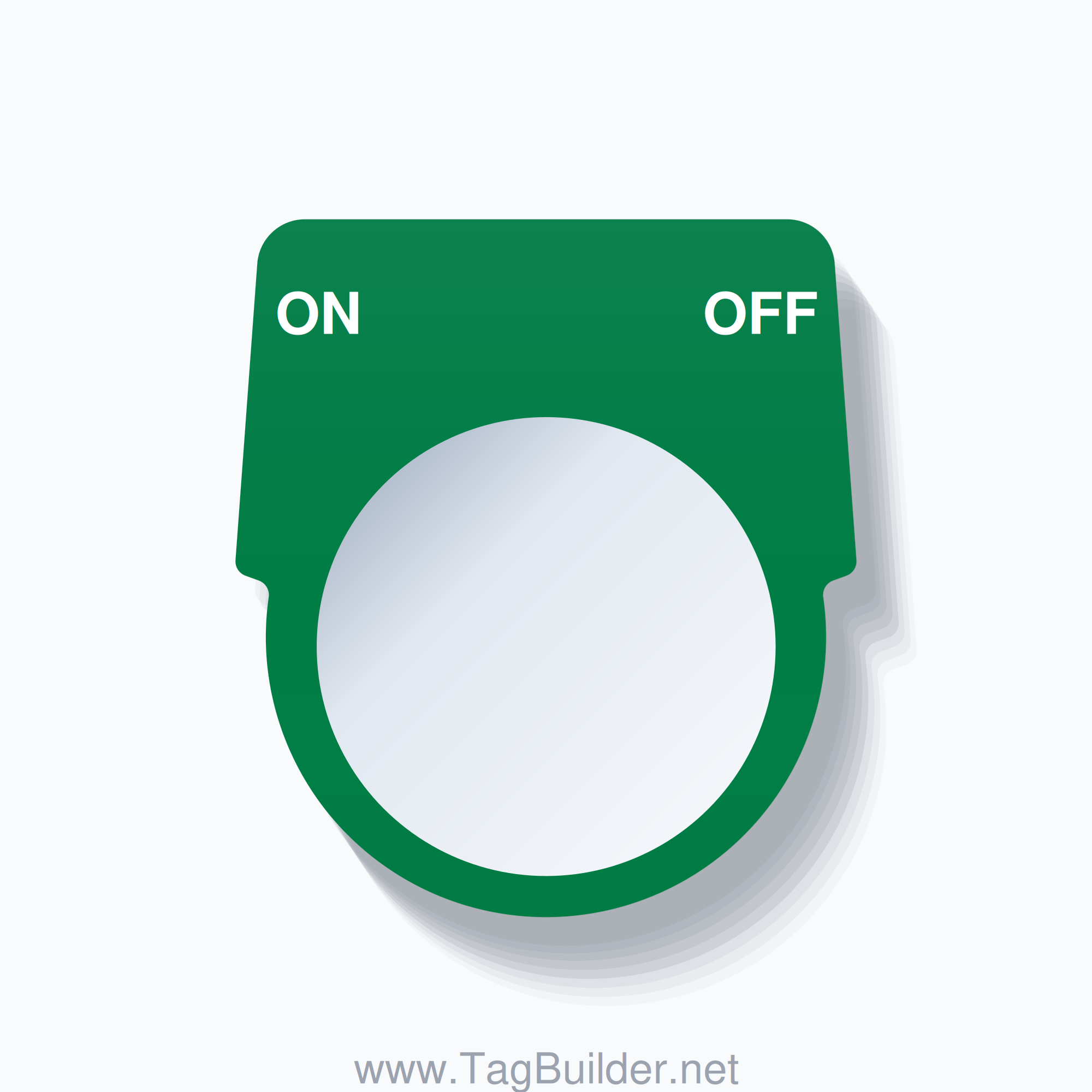 30mm Ring Tag – ON OFF, Two-Line Harmony 9001K, White on Green