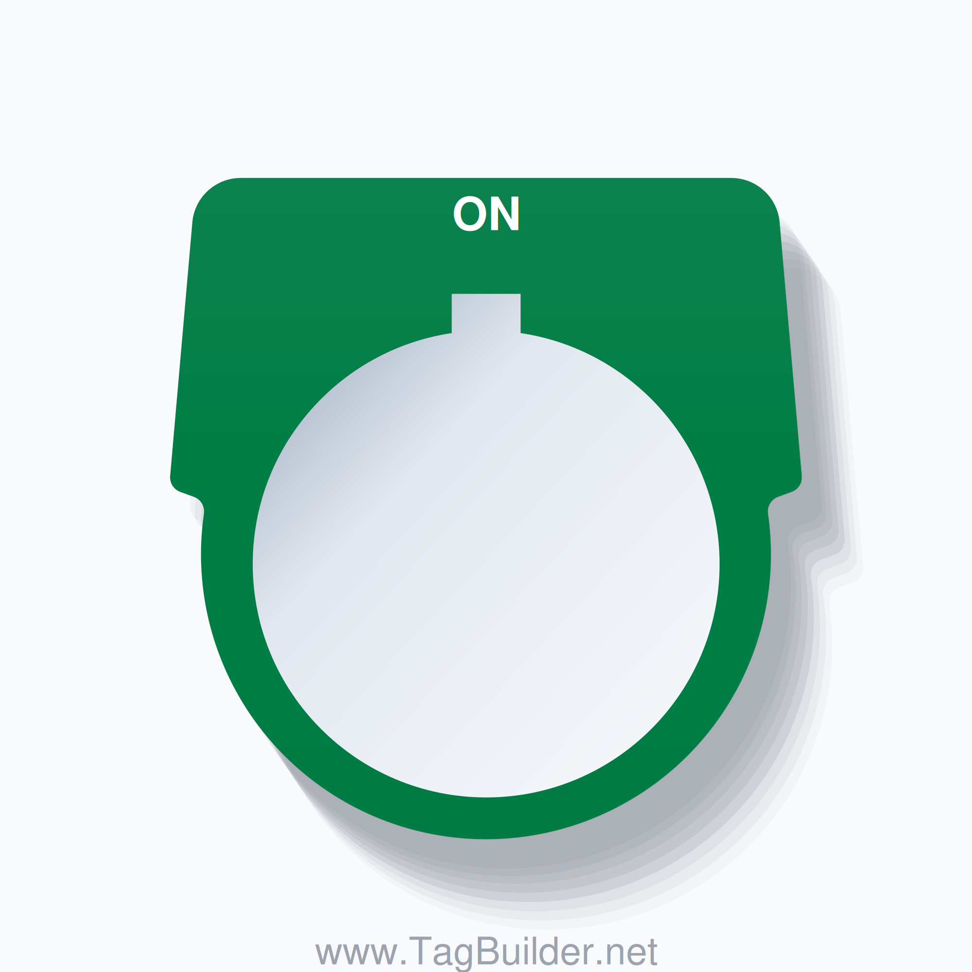 30mm Ring Tag – ON, Single-Line Harmony 9001K, Allen-Bradley Compatible, White on Green
