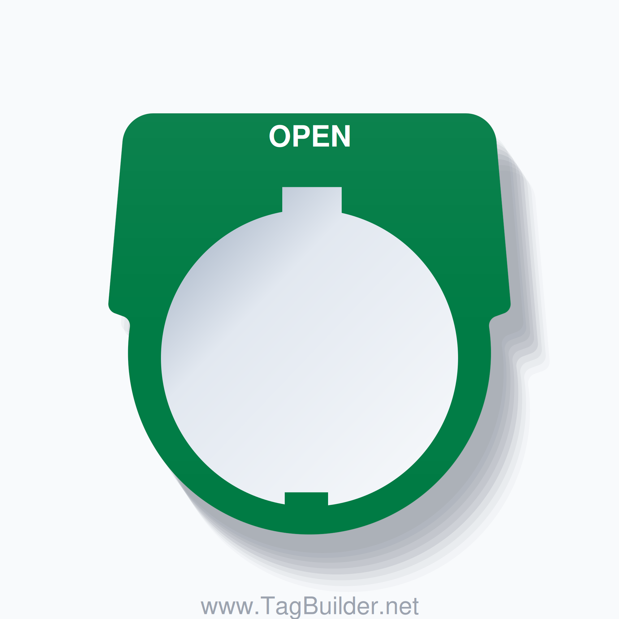 30mm Ring Tag – OPEN, Single-Line Harmony 9001K, Schneider Electric Compatible, White on Green
