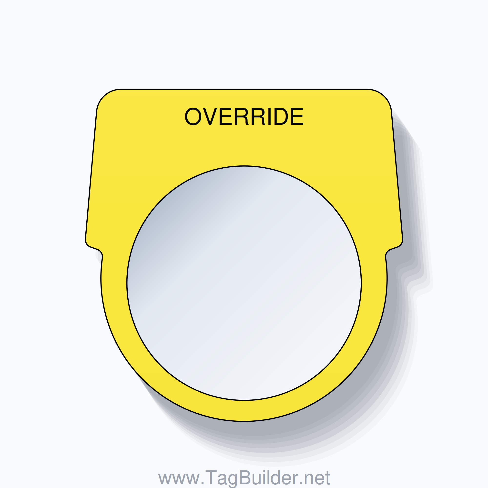 30mm Ring Tag – OVERRIDE, Black on Yellow