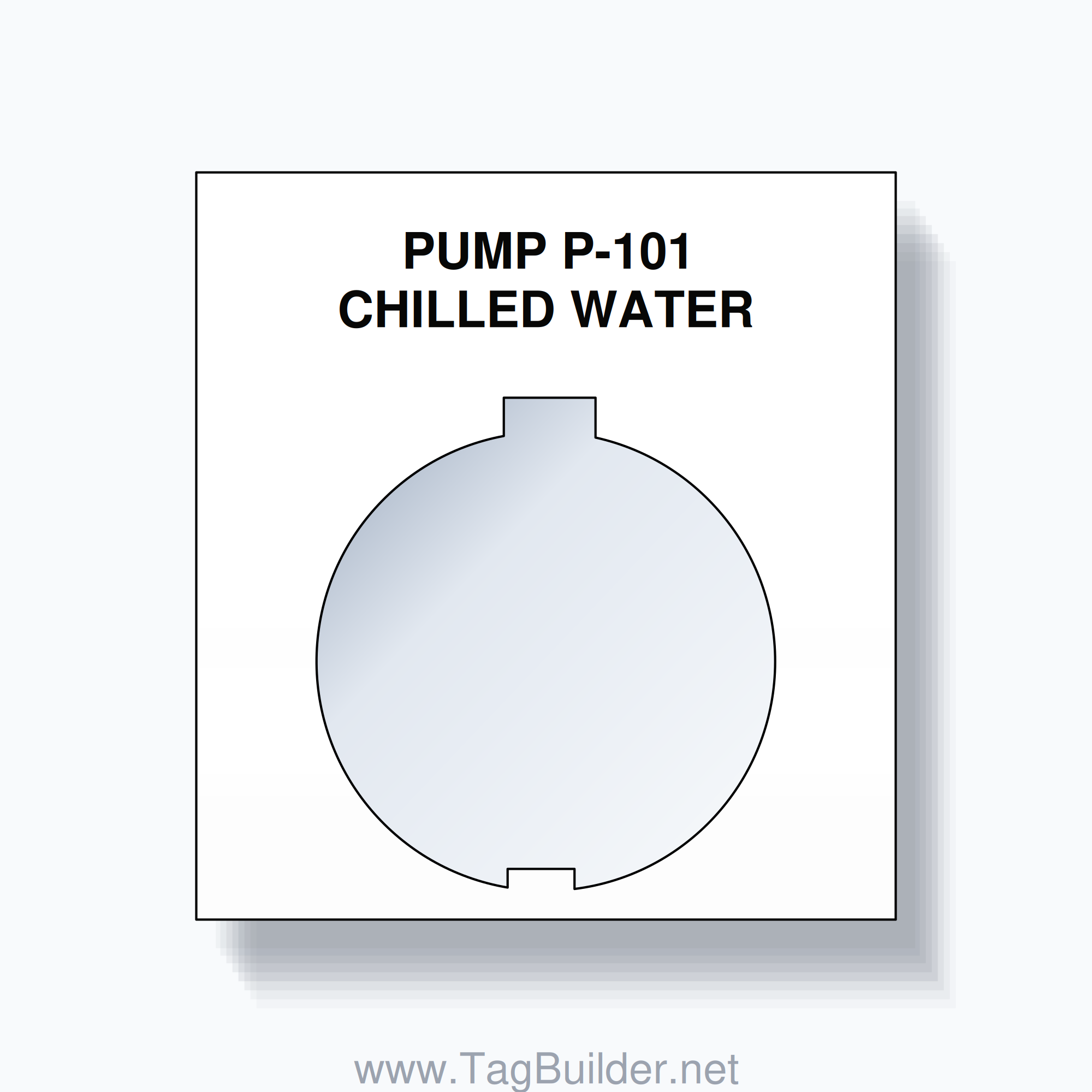 30mm Ring Tag – PUMP P-101 CHILLED WATER, Two-Line 800T Square, Schneider Electric Compatible, Black on White