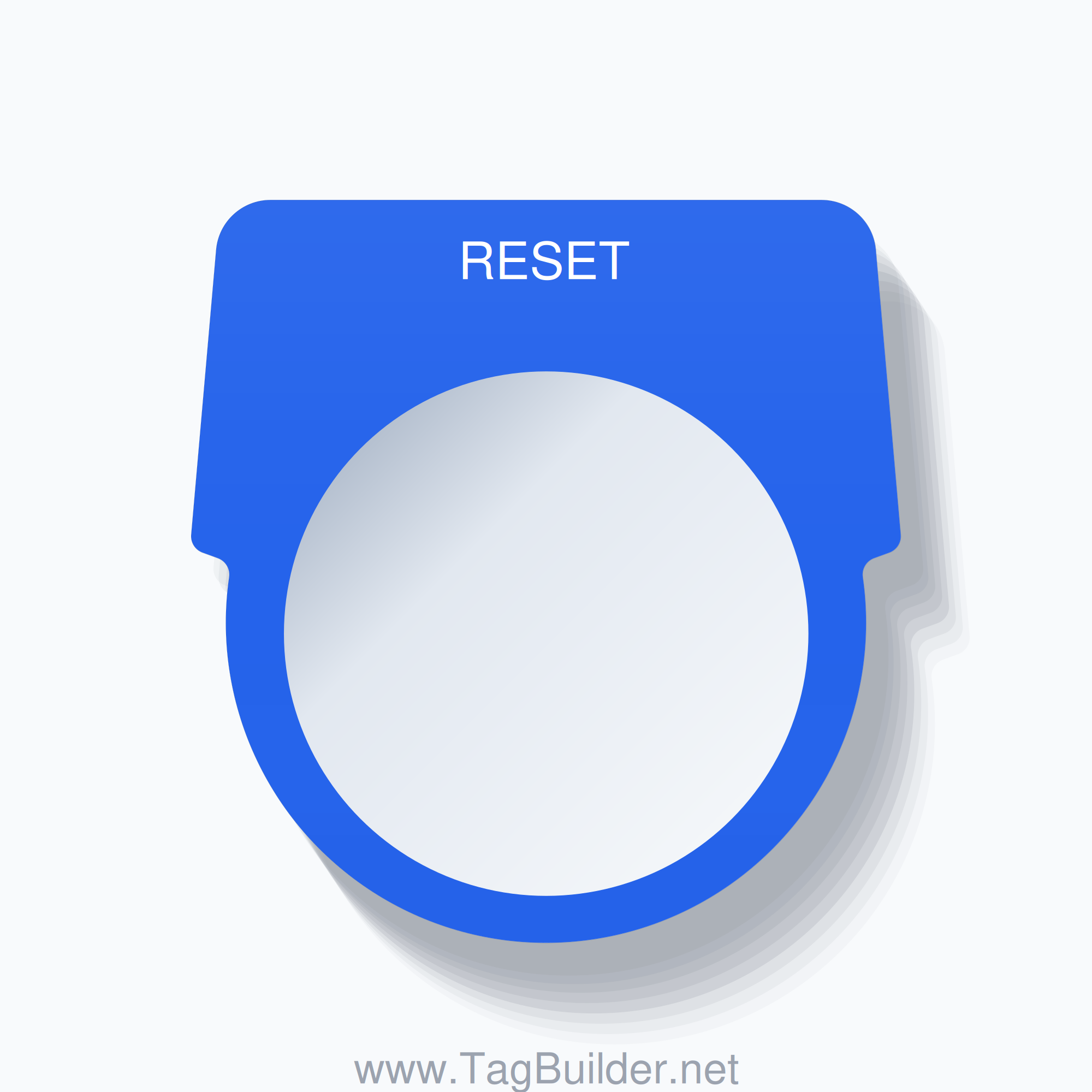 30mm Ring Tag – RESET, White on Blue