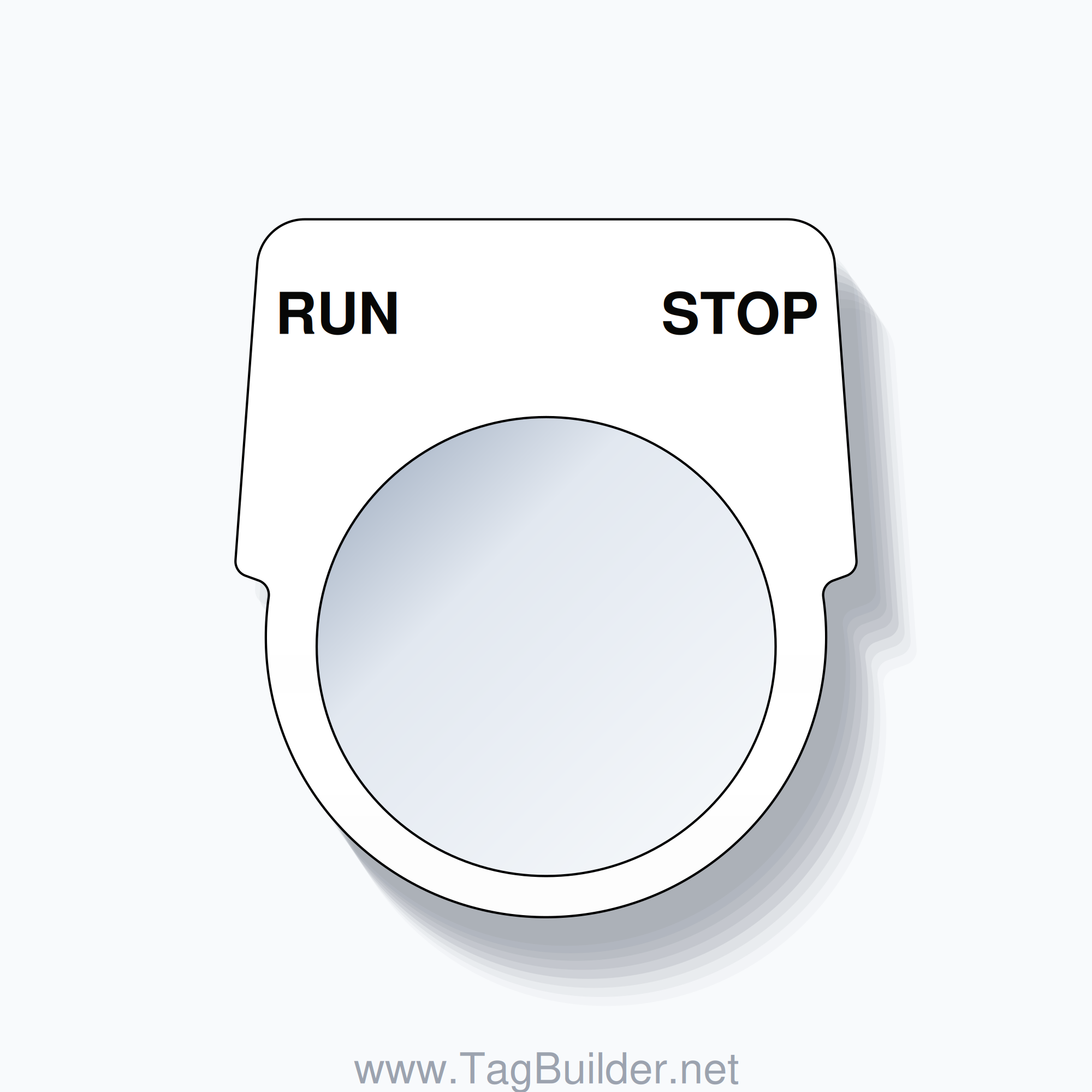 30mm Ring Tag – RUN STOP, Two-Line Harmony 9001K, Black on White