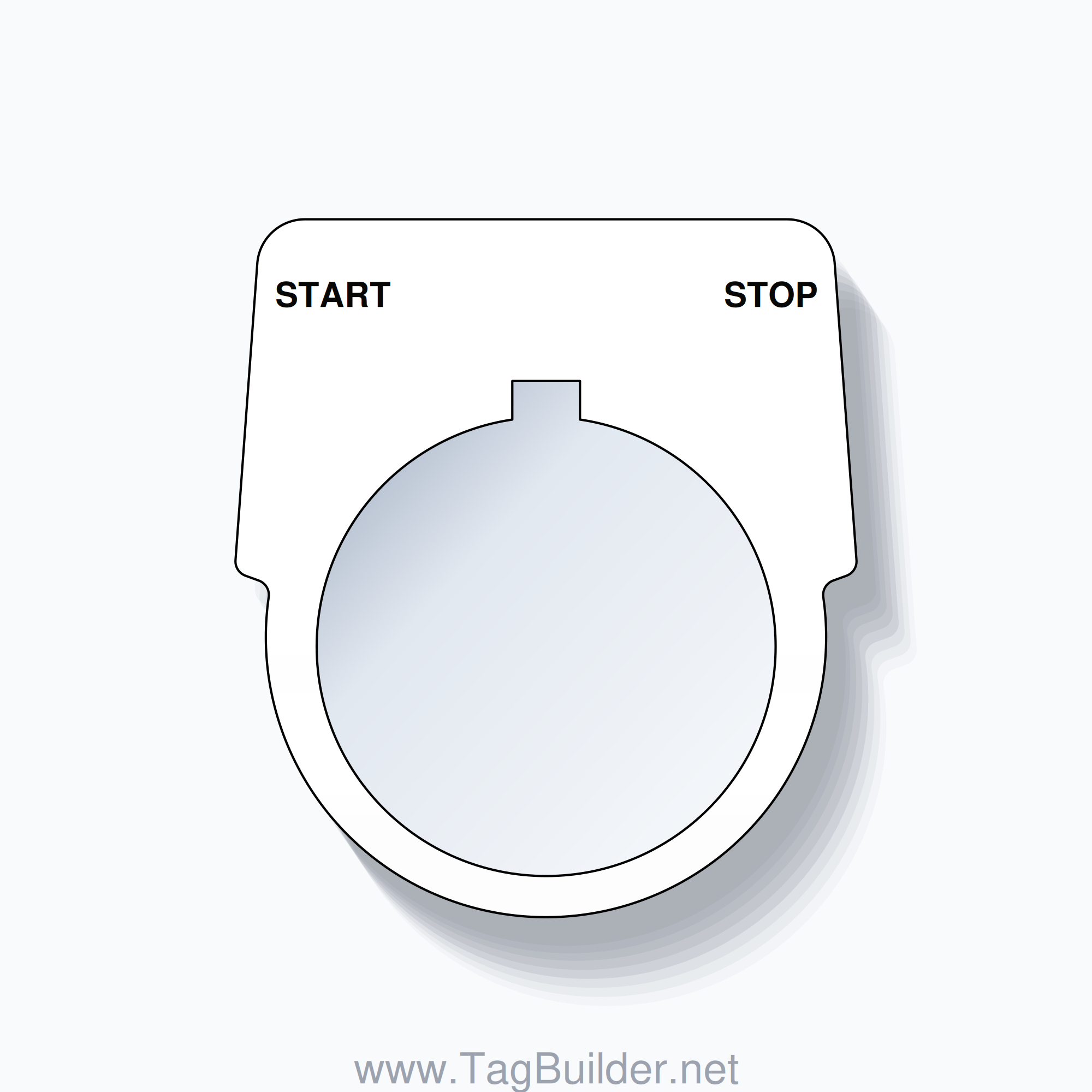 30mm Ring Tag – START STOP, Two-Line Harmony 9001K, Allen-Bradley Compatible, Black on White